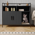 Garvee Cat Litter Box Enclosure, Wooden Cat Washroom Furniture with Barn Door, Storage Shelf and Top Display Shelf, Hidden Litter Box Cover, Dog Proof Feline Litter Boxes, Kitty House, Fits Most Litter Boxes, Black