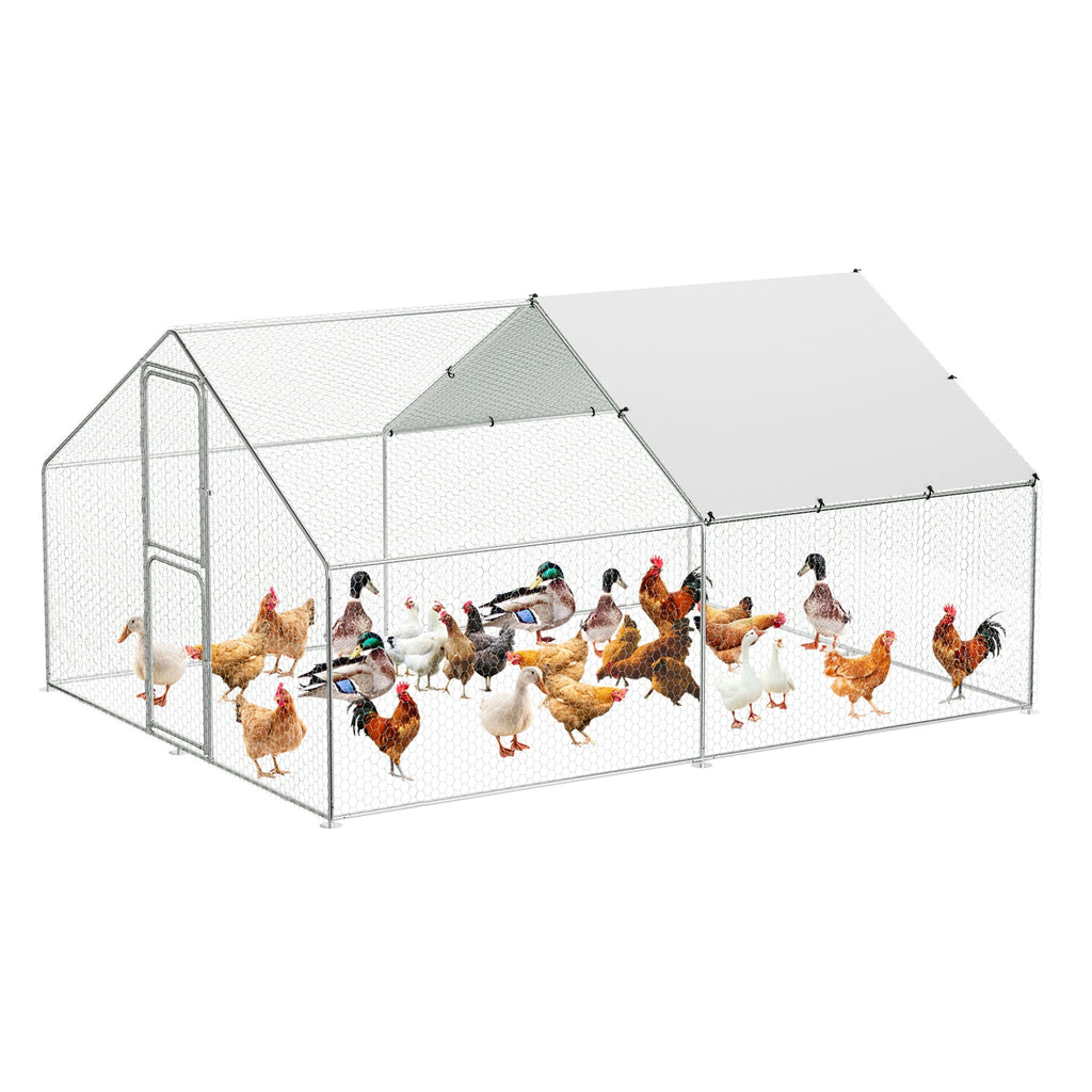 Garvee Heavy-Duty Walk-In Metal Chicken Coop for Backyard Poultry – Dual Lockable Doors, Galvanized Steel Frame, Waterproof UV-Resistant Cover, Spire Roof Hen House, 9.8' W x 13.1' D x 6.6' H