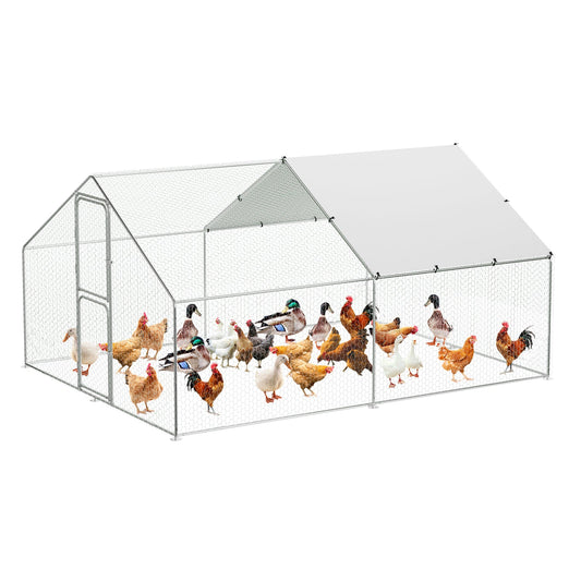 Garvee Heavy-Duty Walk-In Metal Chicken Coop for Backyard Poultry – Dual Lockable Doors, Galvanized Steel Frame, Waterproof UV-Resistant Cover, Spire Roof Hen House, 9.8' W x 13.1' D x 6.6' H