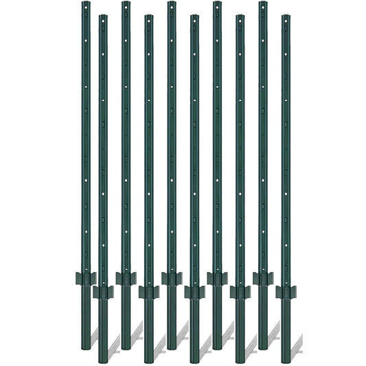 Garvee 6ft Heavy Duty U-Channel Metal Fence Posts (10-Pack) - No-Dig Steel Fencing Stakes with Anchor Plates for Garden Wire Mesh & Yard Borders (5ft Above Ground, Green)