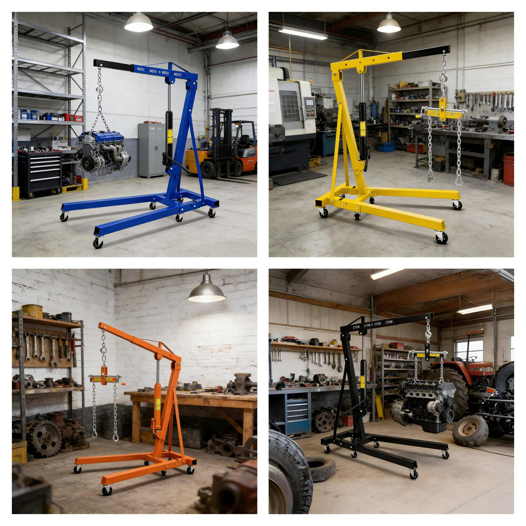 Garvee 2 Ton Engine Hoist 4400 Lbs Capacity Folding Hydraulic Heavy-Duty Carbon Steel 6 Casters with Brakes Adjustable Boom Garage Workshop