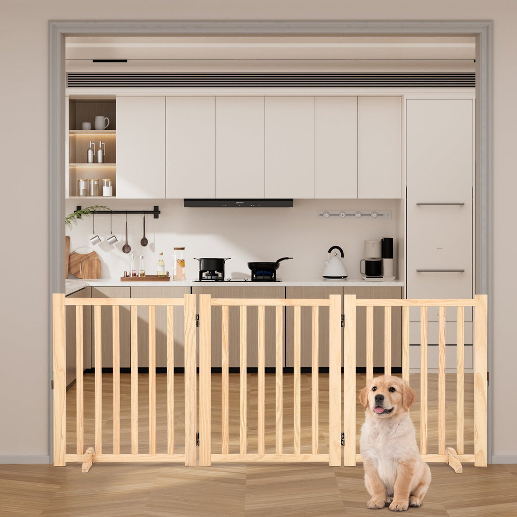 Garvee Wooden Freestanding Dog Gate, Collapsible Pet Gate with Support Feet, Indoor Dog Fence for The House,Doorways, Stairs，Expandable Pet Fence -3 Panel H:24”