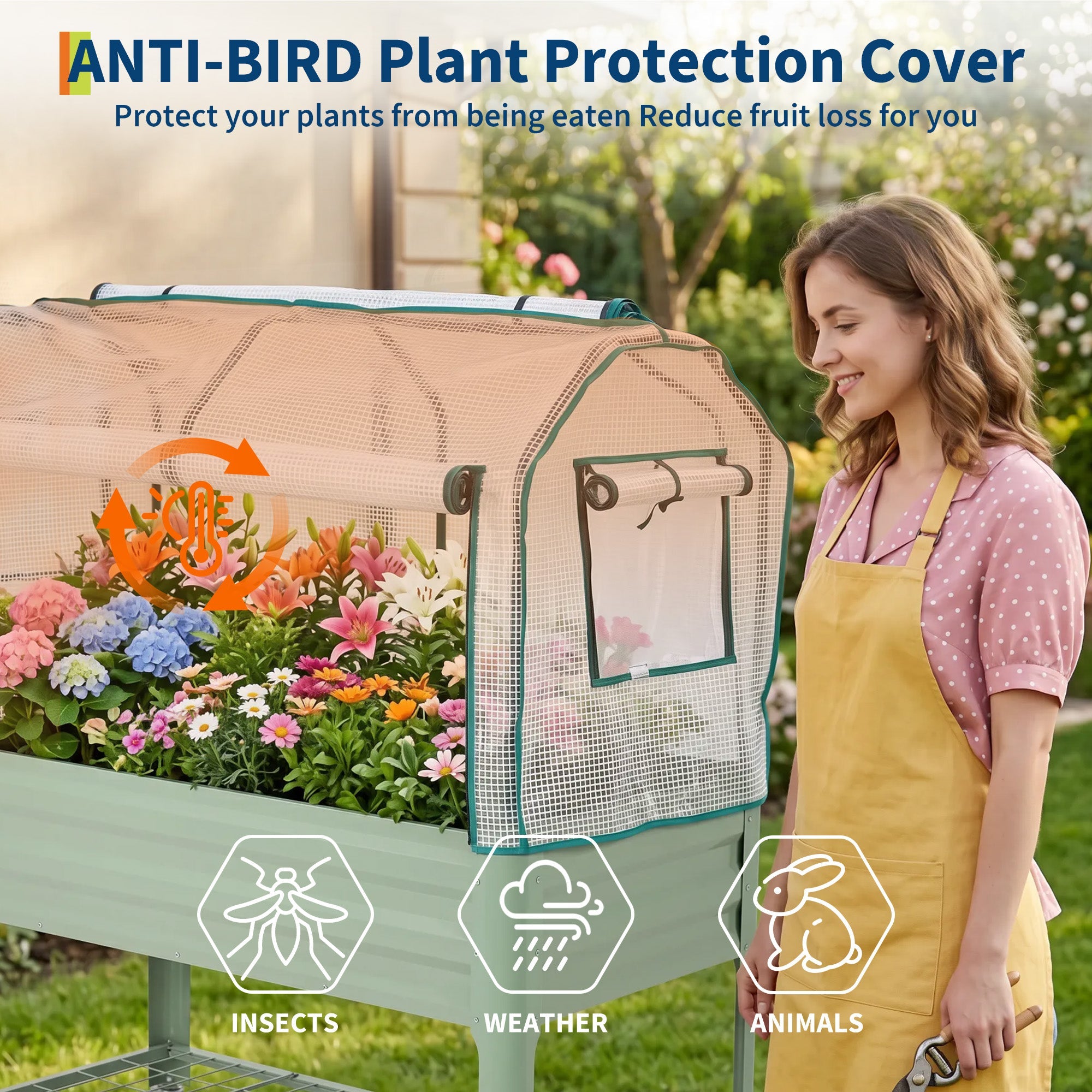 Garvee Raised Garden Bed with Cover 48" × 24" × 55", Green Galvanized Metal Planter Box with PE Greenhouse Cover, Legs & Drainage Holes
