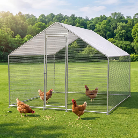 Garvee Large Metal Chicken Coop, Walk-In Poultry Cage with Waterproof Cover, 9.84' L × 6.56' W × 6.56' H