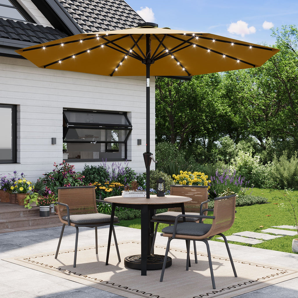 Garvee 9FT Solar LED Patio Umbrella, Waterproof Outdoor Market Table Umbrella with 8 Ribs, Crank Lift, Push Button Tilt, UV Protection for Garden, Pool & Deck, Yellow