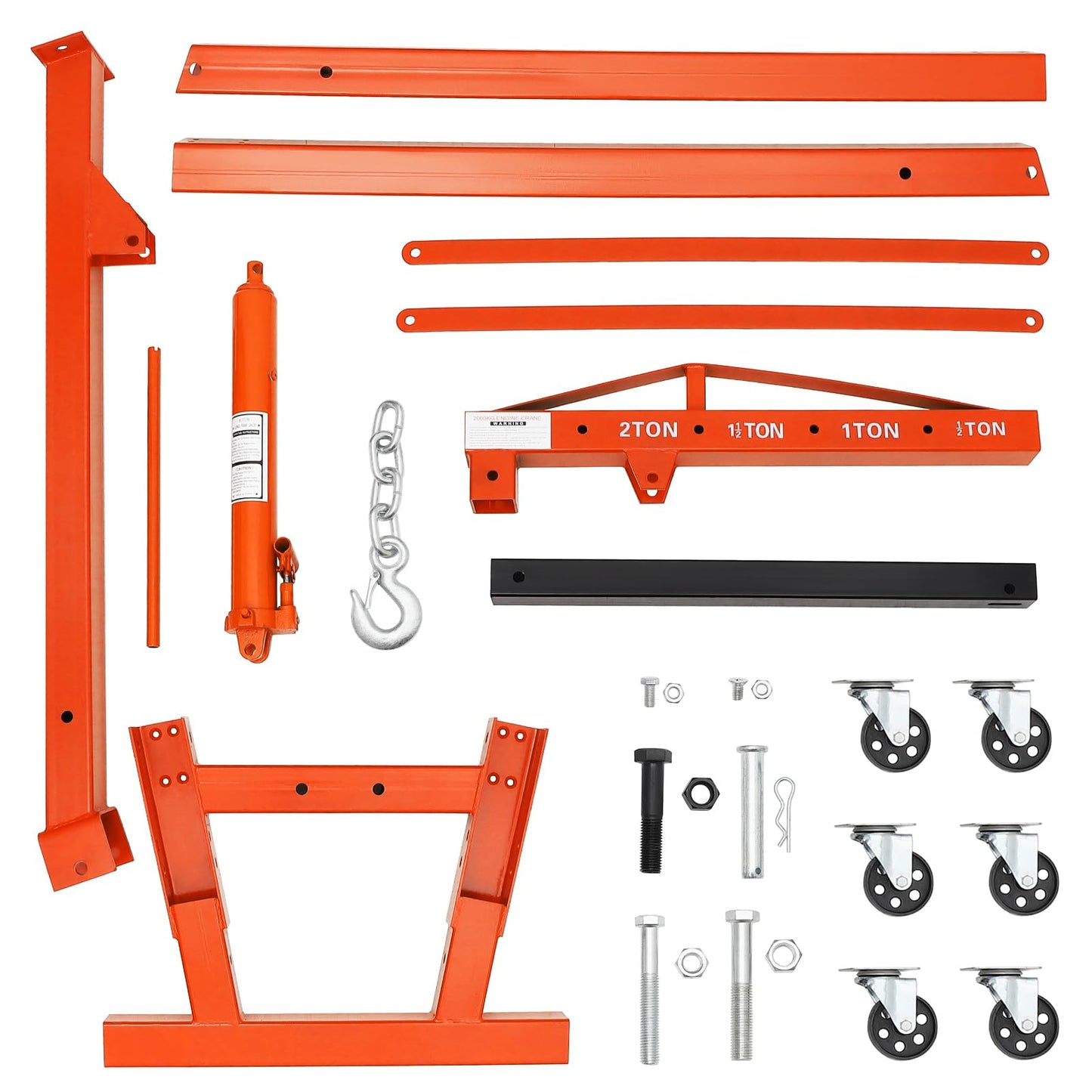 Garvee 2-Ton Hydraulic Folding Engine Hoist Cherry Picker – 4400 Lb Capacity, Telescoping Boom, 6 Caster Wheels – Heavy Duty Shop Crane for Automotive Repair, Garage & Workshop – Orange without stabilizer, 2T