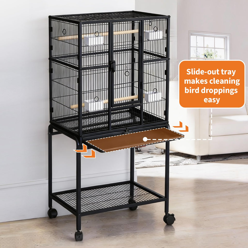 Garvee 62.6" Large Bird Cage, Parrot Bird Cage with Rolling Stand & Storage Shelf, Heavy Duty Wrought Iron Flight Cage, Secure Lock, Ideal for Parakeets, Parrots, Cockatiels, Conures, Lovebirds