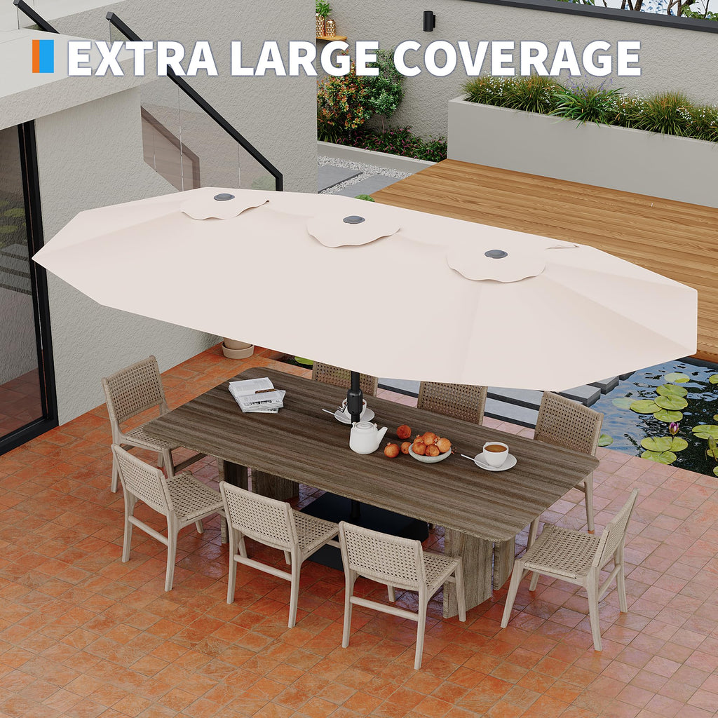Garvee 15' Double-Sided Rectangular Patio Umbrella with Base, Large Outdoor Pool Umbrella, Khaki