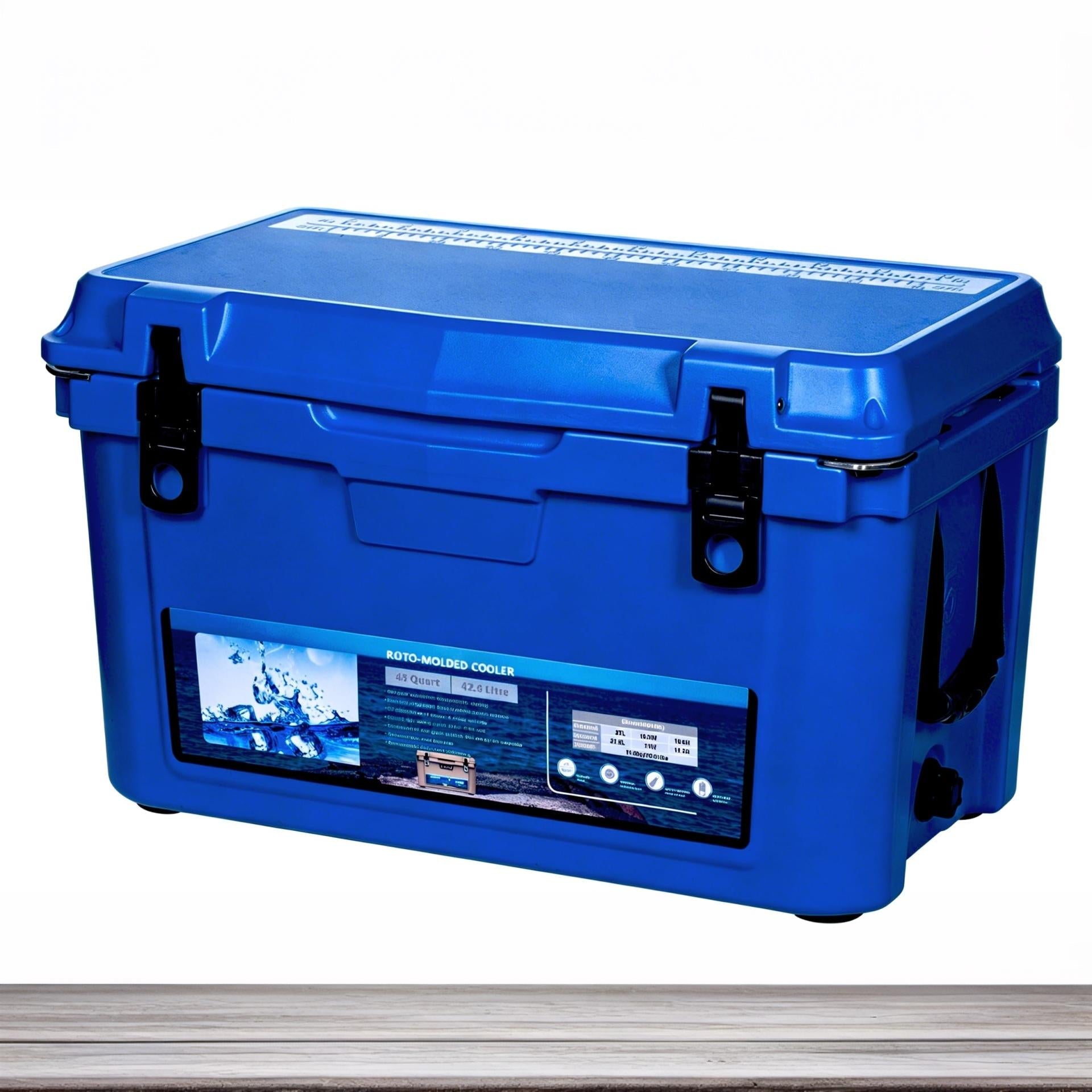 Garvee Extra-Thick Insulated Camping Cooler 45qt - Portable Ice Chest Keeps Ice Up to 7 Days - Strap & Handle - Ideal for Food, Drinks, Beach, Picnic, Fishing, Boating - Blue - KUER-F-45 Blue 280C blue