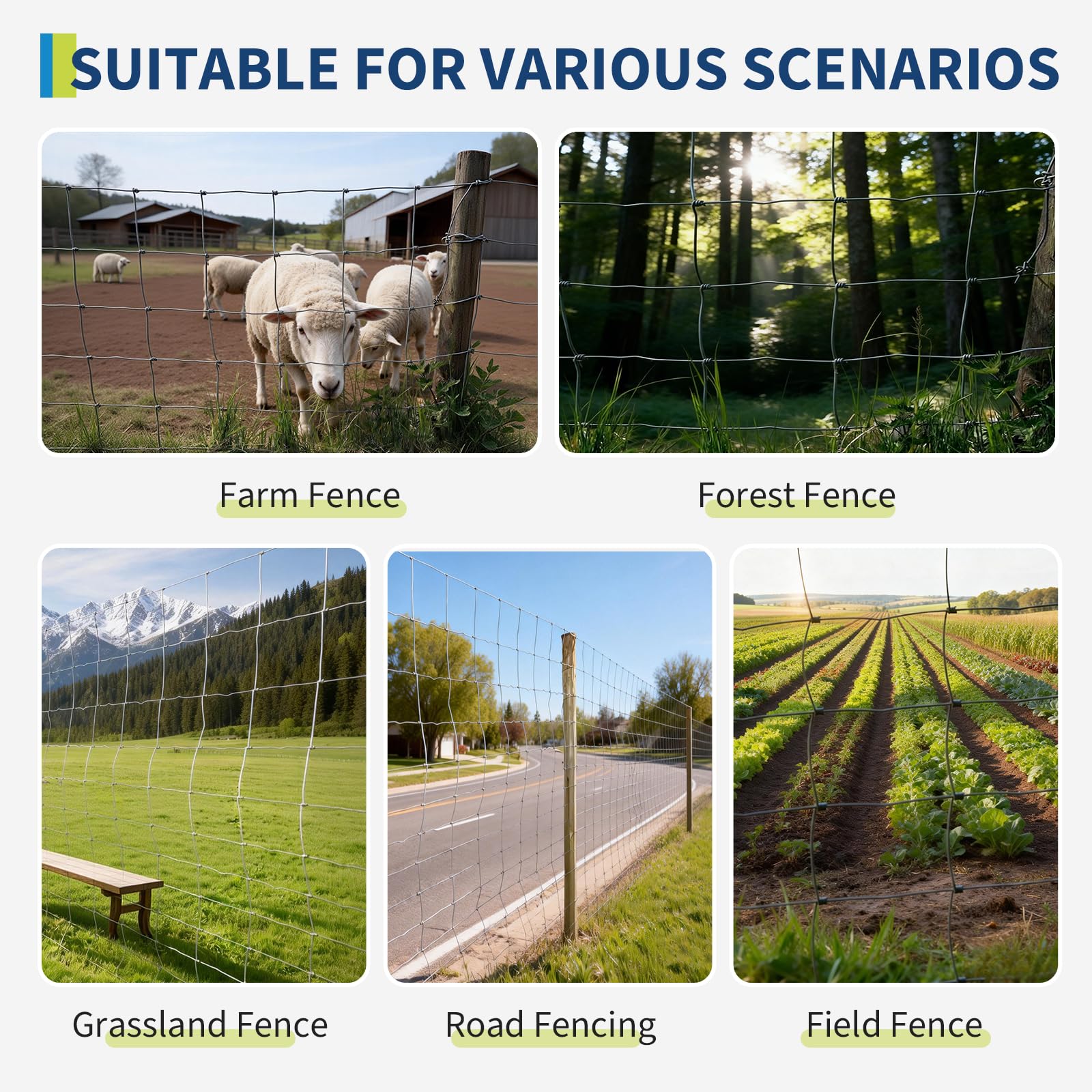 Garvee Heavy Duty Livestock Fence, 5' × 262' Galvanized Woven Wire Roll for Cattle, Goats and Deer