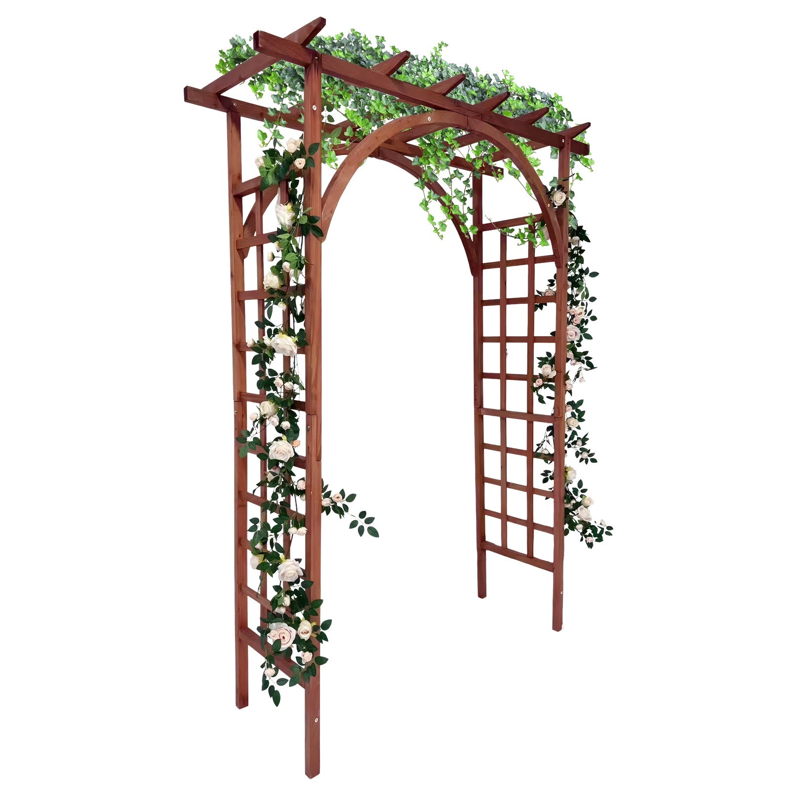 Garvee 85-Inch Wooden Garden Arbor Trellis, Fir Wood Pergola Arch for Climbing Plants, Wedding, Patio, Lawn & Backyard, Teak, Arched & Flat Top