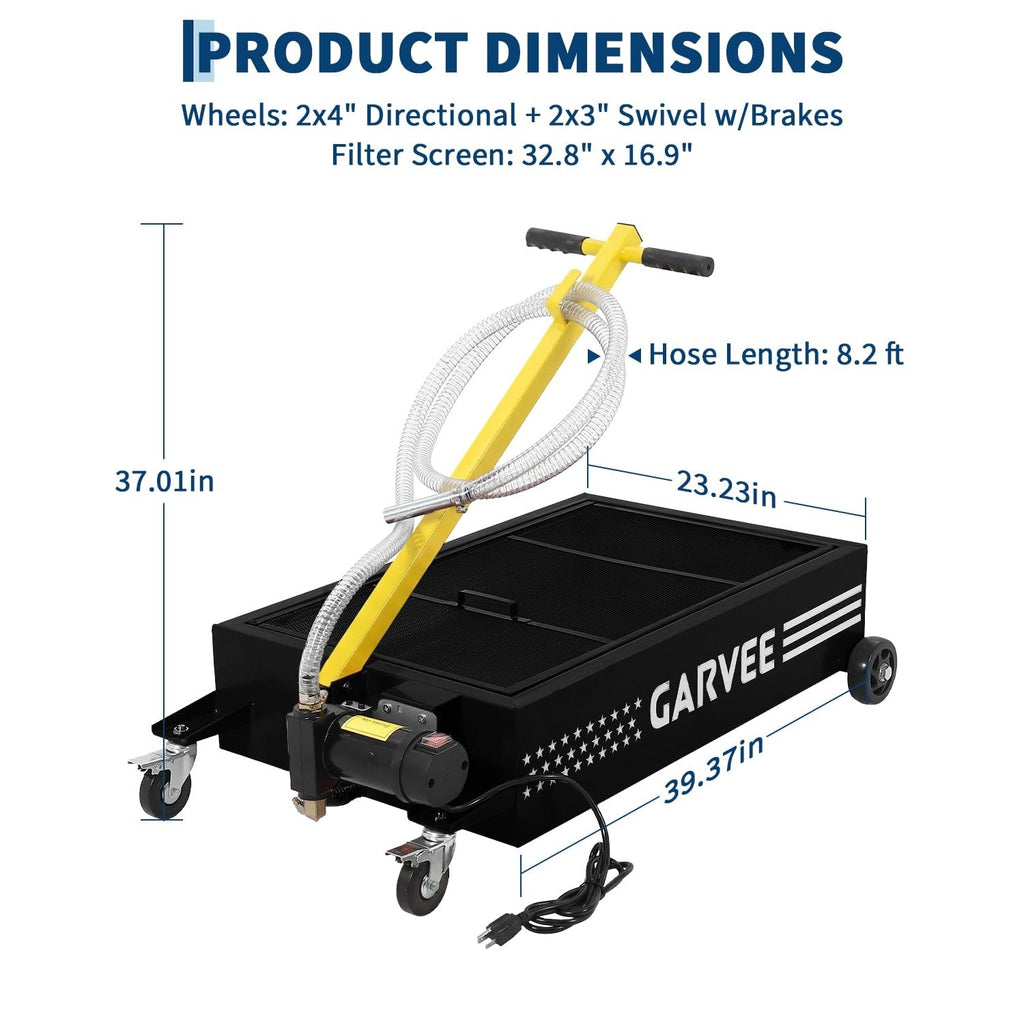 Garvee Low Profile Oil Drain Pan with 110V Electric Pump – 25 Gallon Heavy Duty Steel Waste Oil Collection Cart for Trucks, Cars, SUVs – Features 8.2 Ft Hose, Rolling Cart – Black Waistline Version