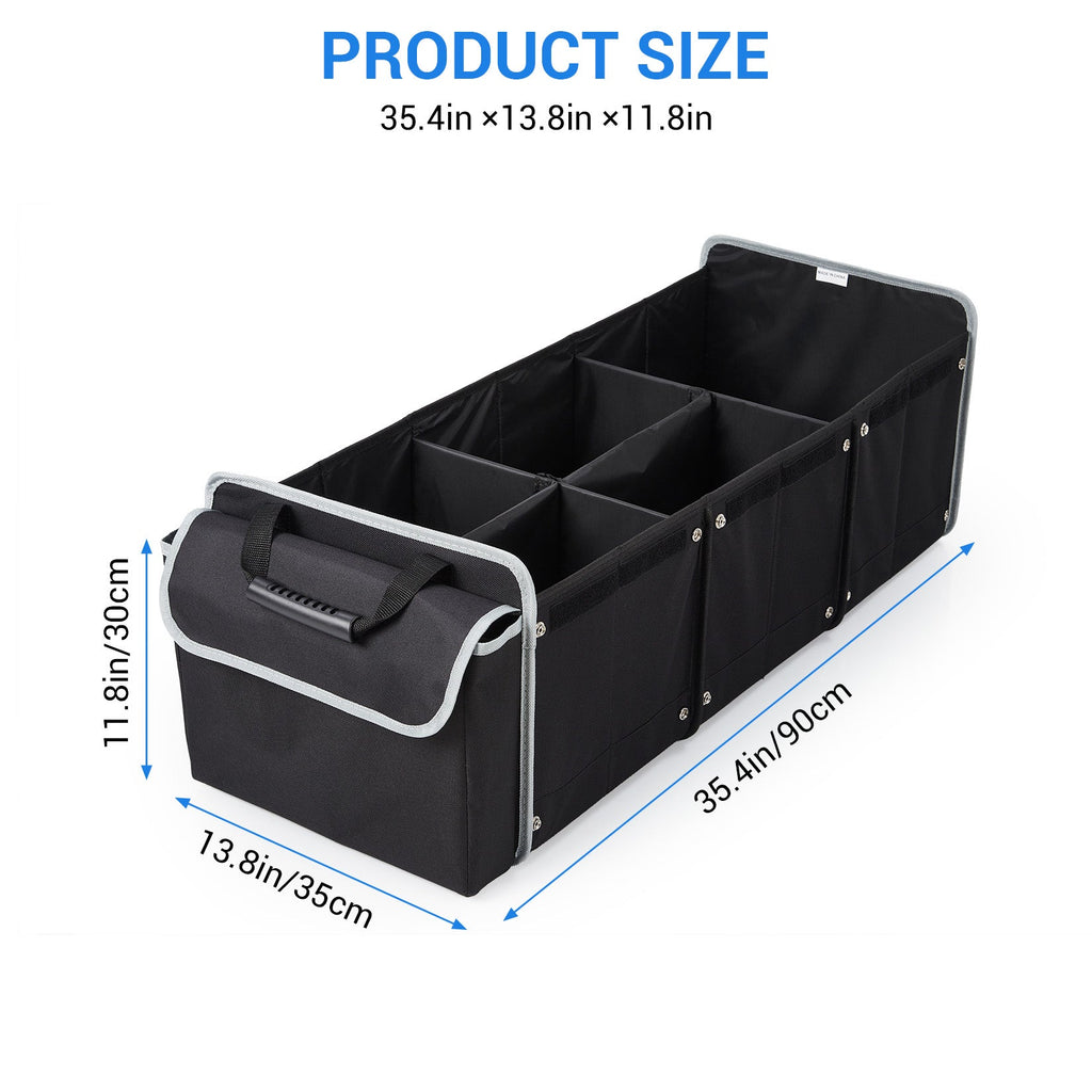 Garvee Collapsible Car Trunk Storage Bag with Ice Pack, 35.4x13.8x11.8 inch Large Capacity – Waterproof Oxford Cloth, 3D Partition, Non-Slip, Shoe & Wet Clothes Compartment, Black