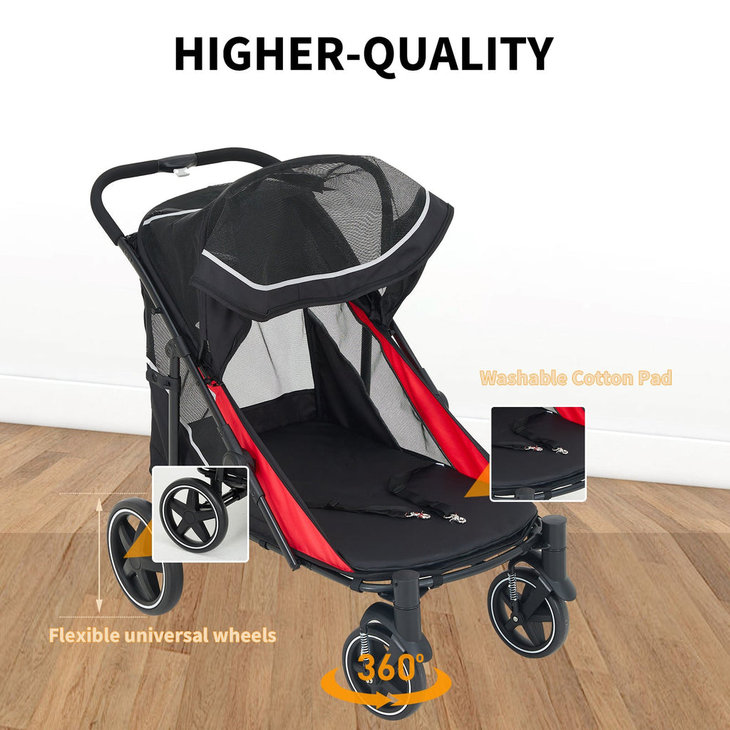 Garvee Large Dog Stroller for Large Dogs 88 lbs, One-Step Fold Pet Stroller with 11" All-Terrain Wheels, 360° Rotatable Front Wheels & Brakes, Heavy Duty, Dual Entry Doors for Senior Dogs, Red
