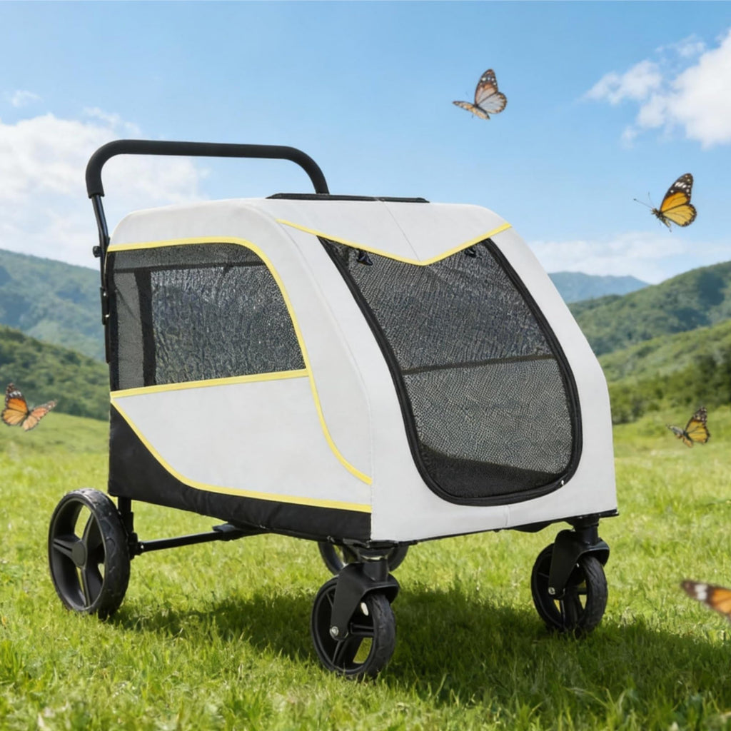 Garvee Large Dog Stroller for Large Dogs, 176 Lbs Capacity Pet Stroller with All-Terrain Wheels, Foldable Dual Entry Pet Wagon, Breathable Mesh, Full Canopy, Easy-Fold, Storage Basket, Weather Cover