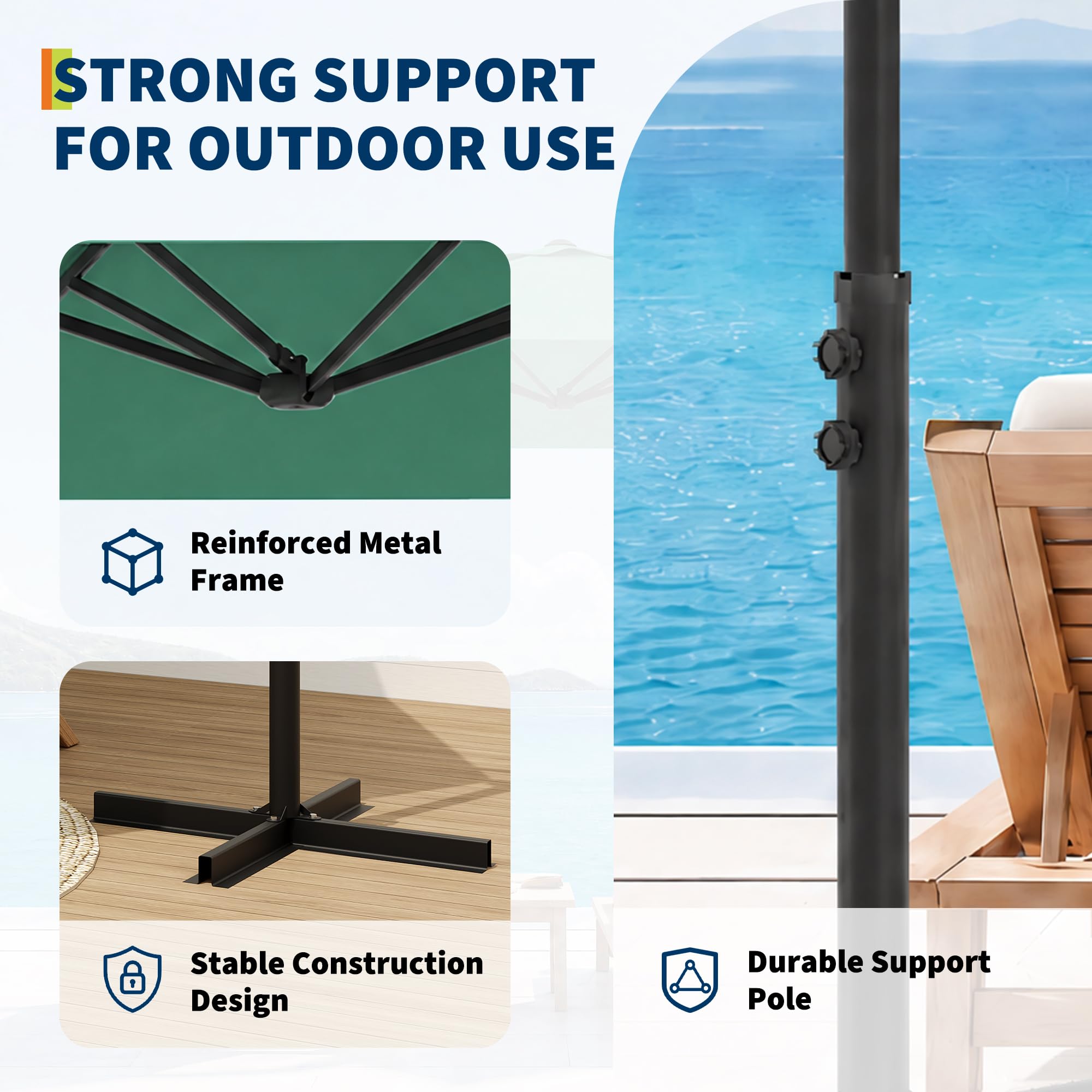 Garvee 9' Cantilever Patio Umbrella, 101.2" W × 94.5" H Round Offset Parasol with UV-Resistant Vented Polyester Canopy and Iron Frame, Dark Green