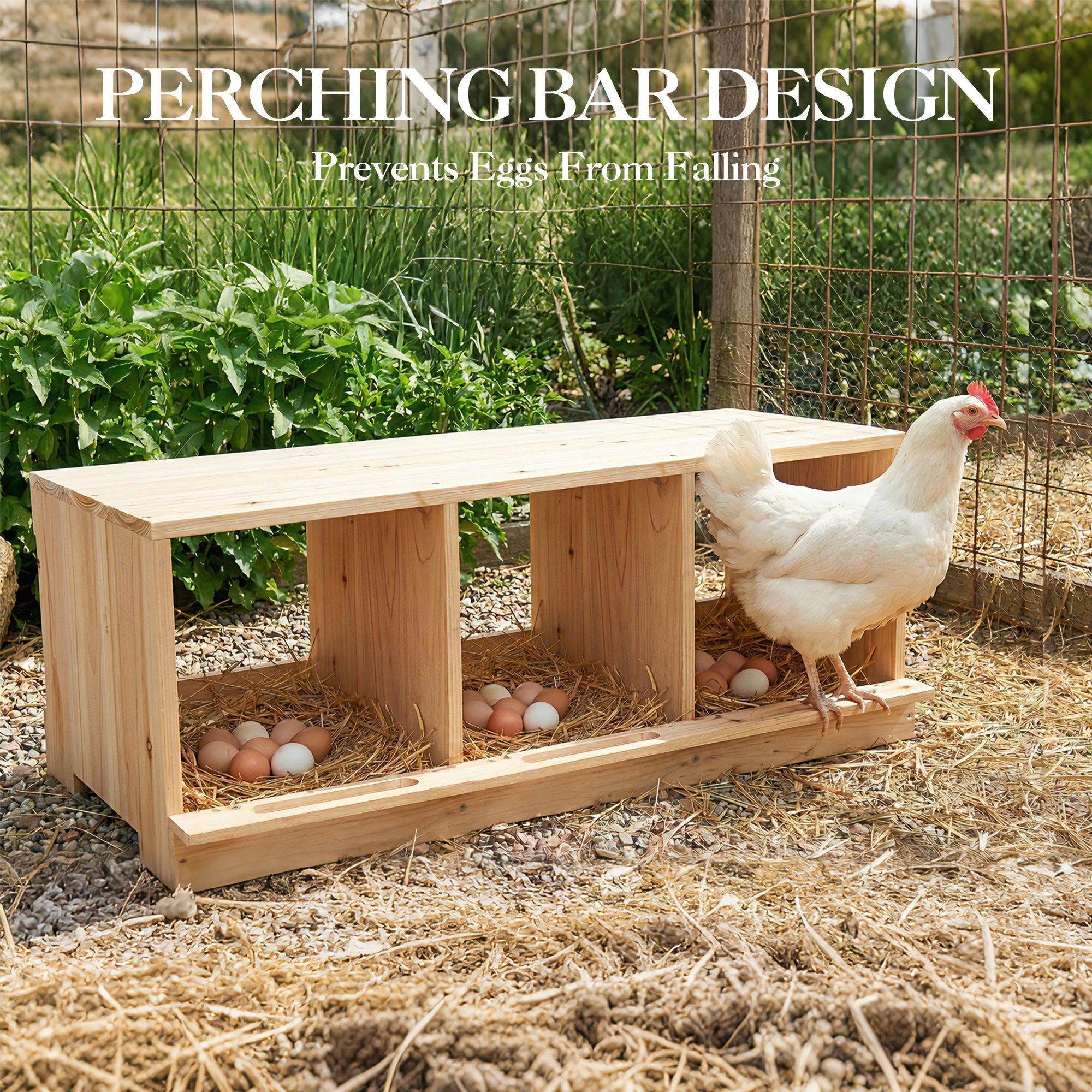 Garvee Heavy Duty Wooden Chicken Nesting Box – Easy to Assemble, Robust Single Layer Construction, Three Compartments for Hens and Ducks – Perfect for Poultry Houses and Farms, 3-Compartment Single Layer