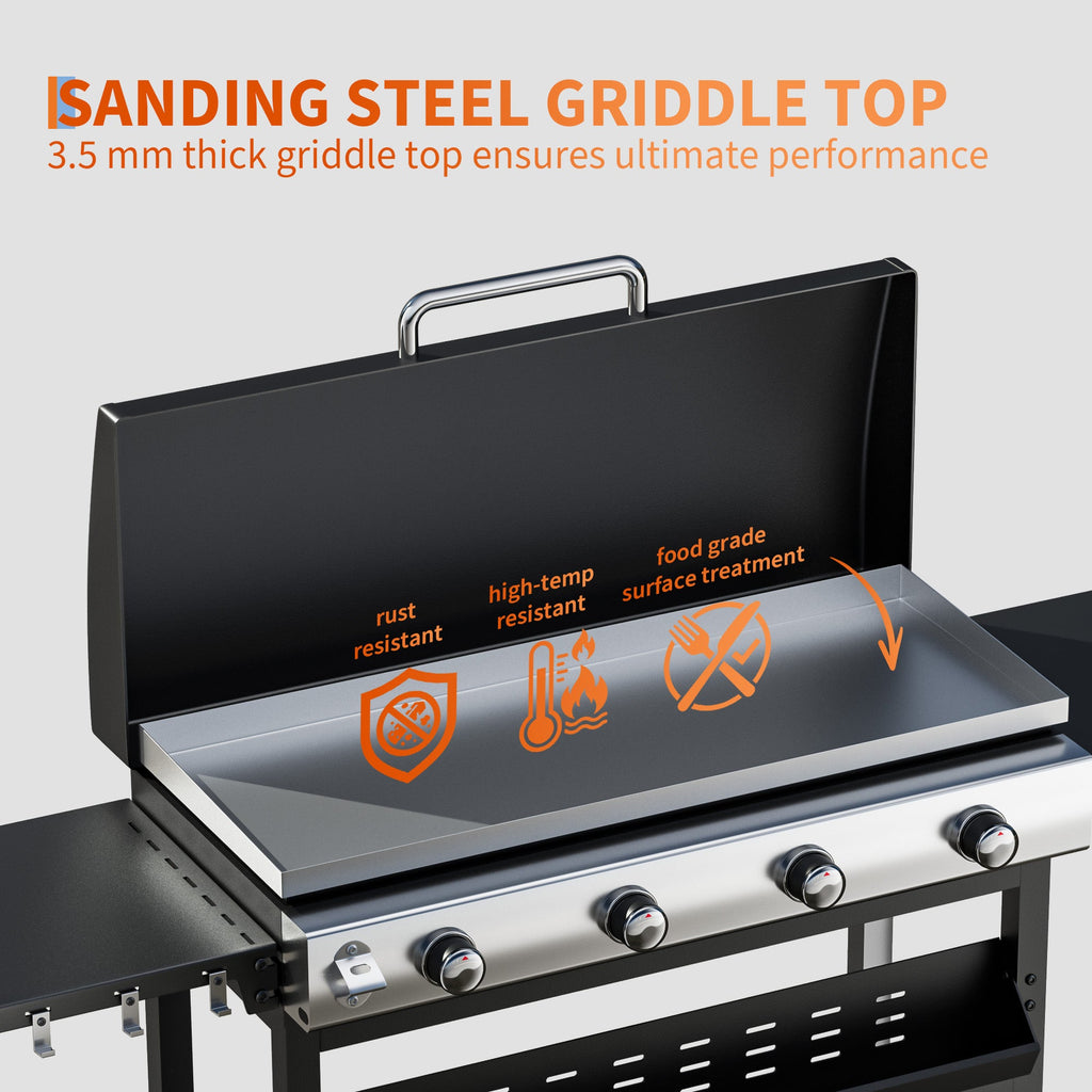 Garvee 4 Burner Propane Gas Griddle with Removable Cart – Convertible Flat Top Grill with Hood, 32,000 BTU Portable Griddle for Camping, Tailgating, Backyard – Black