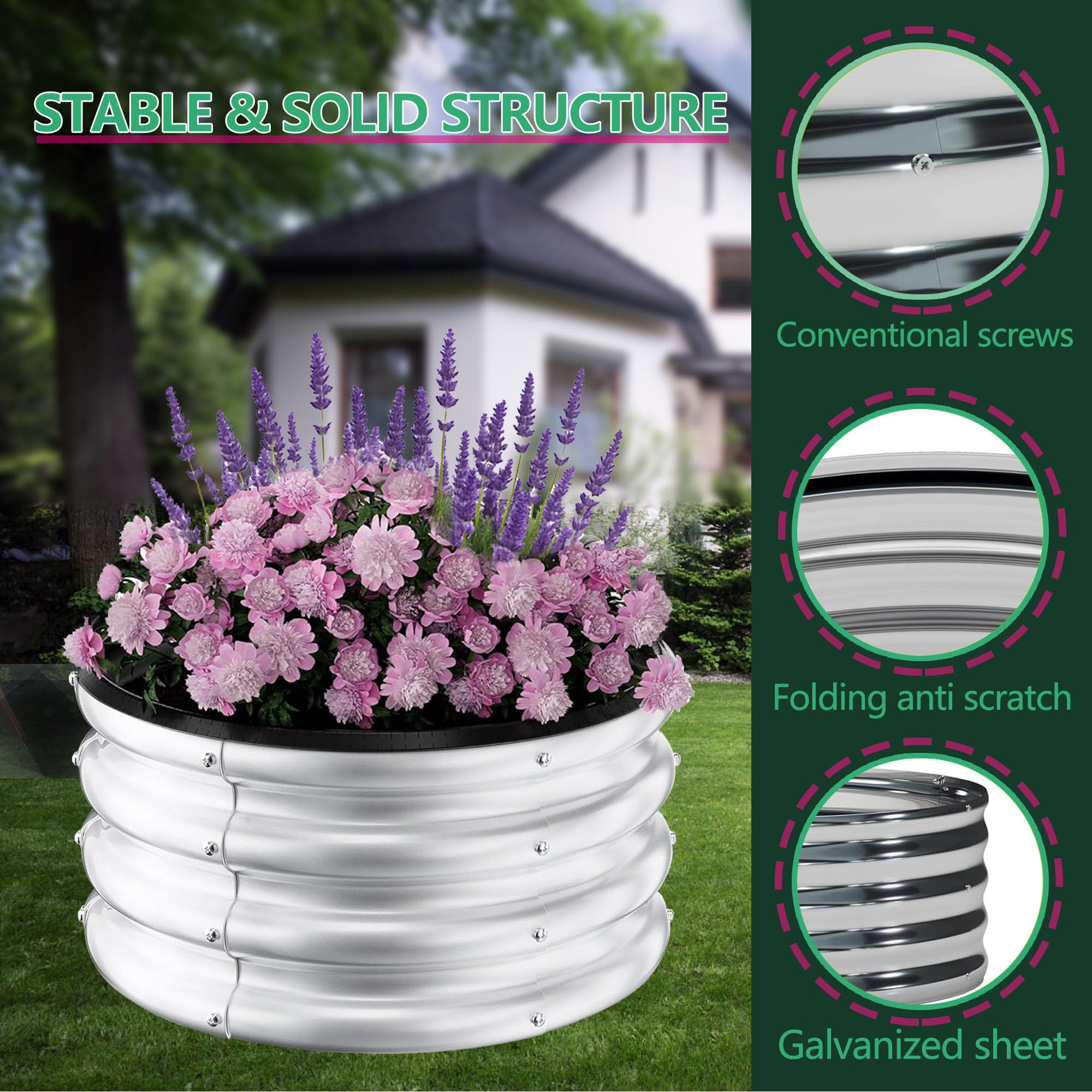 Garvee 3-Pack Raised Garden Beds, 2 x 2 x 1 FT Round Galvanized Steel Planter Boxes with Open Bottom, Rust-Resistant Outdoor Beds for Vegetables, Herbs & Flowers