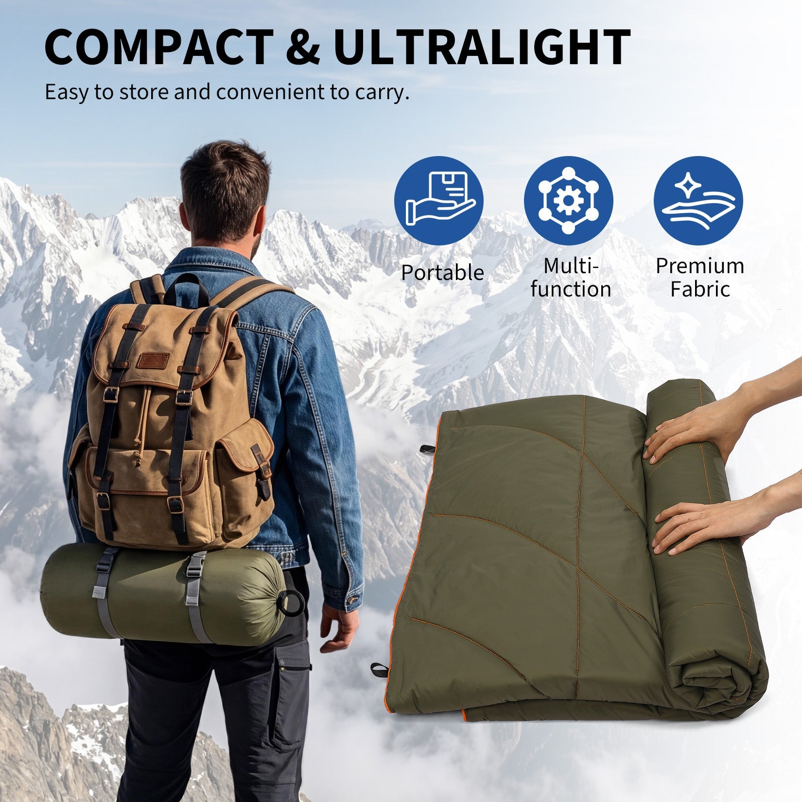 Garvee Multi-Function Camping Blanket - Ultralight Convertible Sleeping Bag & Warm Blanket 79x55 Inch Waterproof for Outdoor Camping, Hiking & Travel
