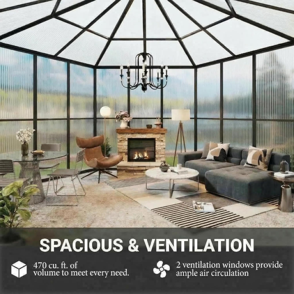 Garvee Hexagonal Walk-In Greenhouse 12×10×8 ft, 4mm UV-Resistant Polycarbonate Panels, 2 Vents & Dual Lockable Doors for Backyard Garden