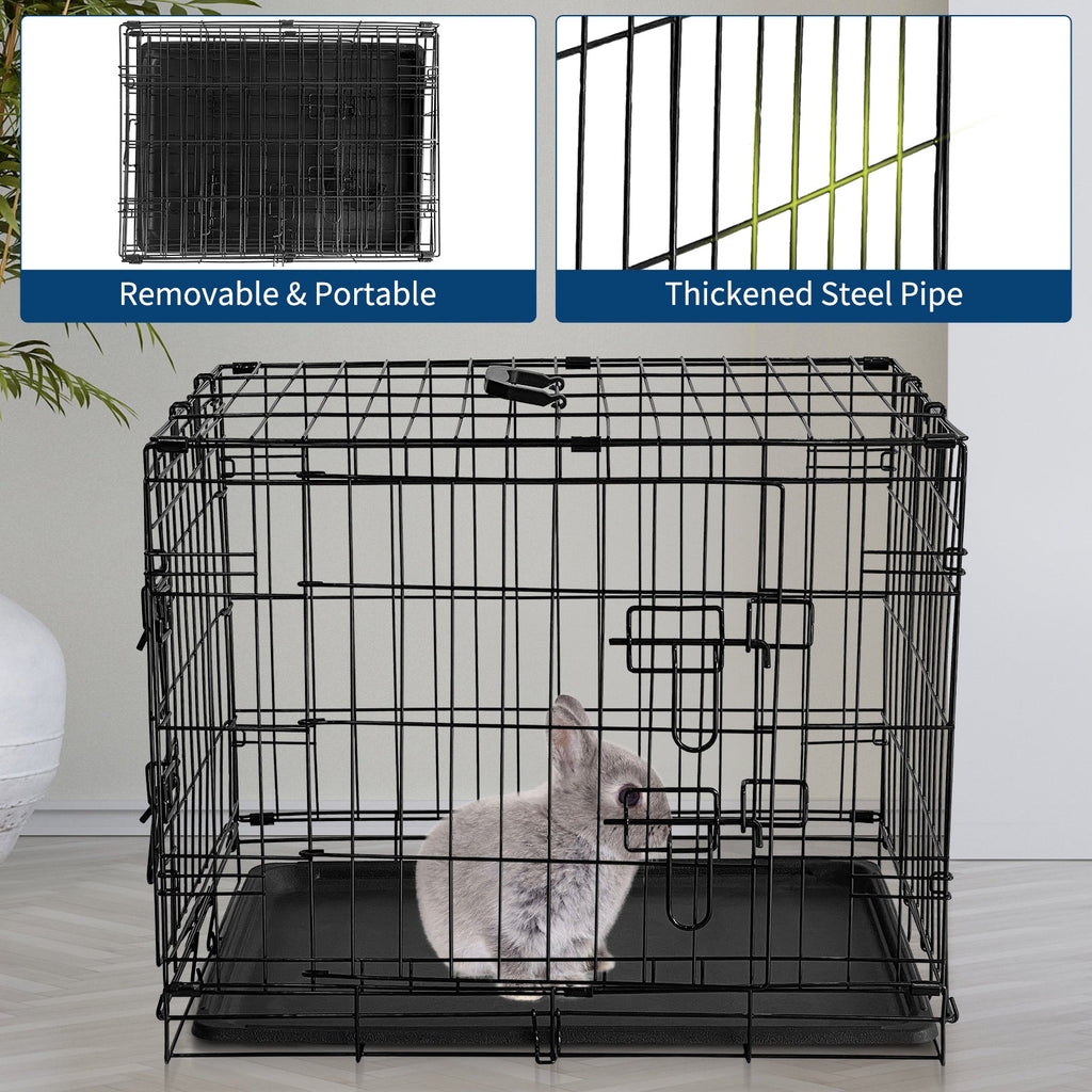 Garvee Collapsible Metal Wire Cage for Small Animals - Durable Mesh Floor, Slide-Out Removable Tray, Double Door, Rust-Resistant - Indoor/Outdoor Carrier for Rabbits, Chinchillas, Guinea Pigs, Ferrets - Size: 60×44×49cm