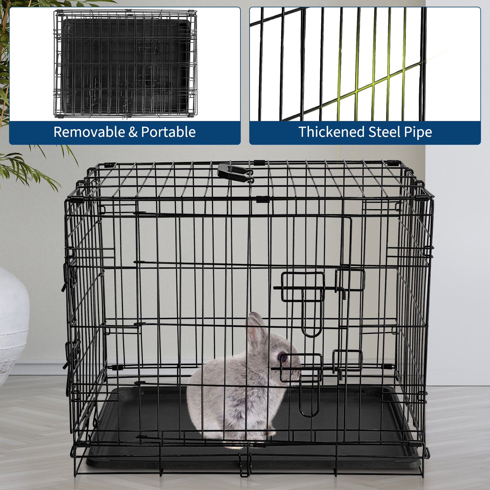 Garvee Collapsible Metal Wire Cage for Small Animals - Durable Mesh Floor, Slide-Out Removable Tray, Double Door, Rust-Resistant - Indoor/Outdoor Carrier for Rabbits, Chinchillas, Guinea Pigs, Ferrets - Size: 60×44×49cm