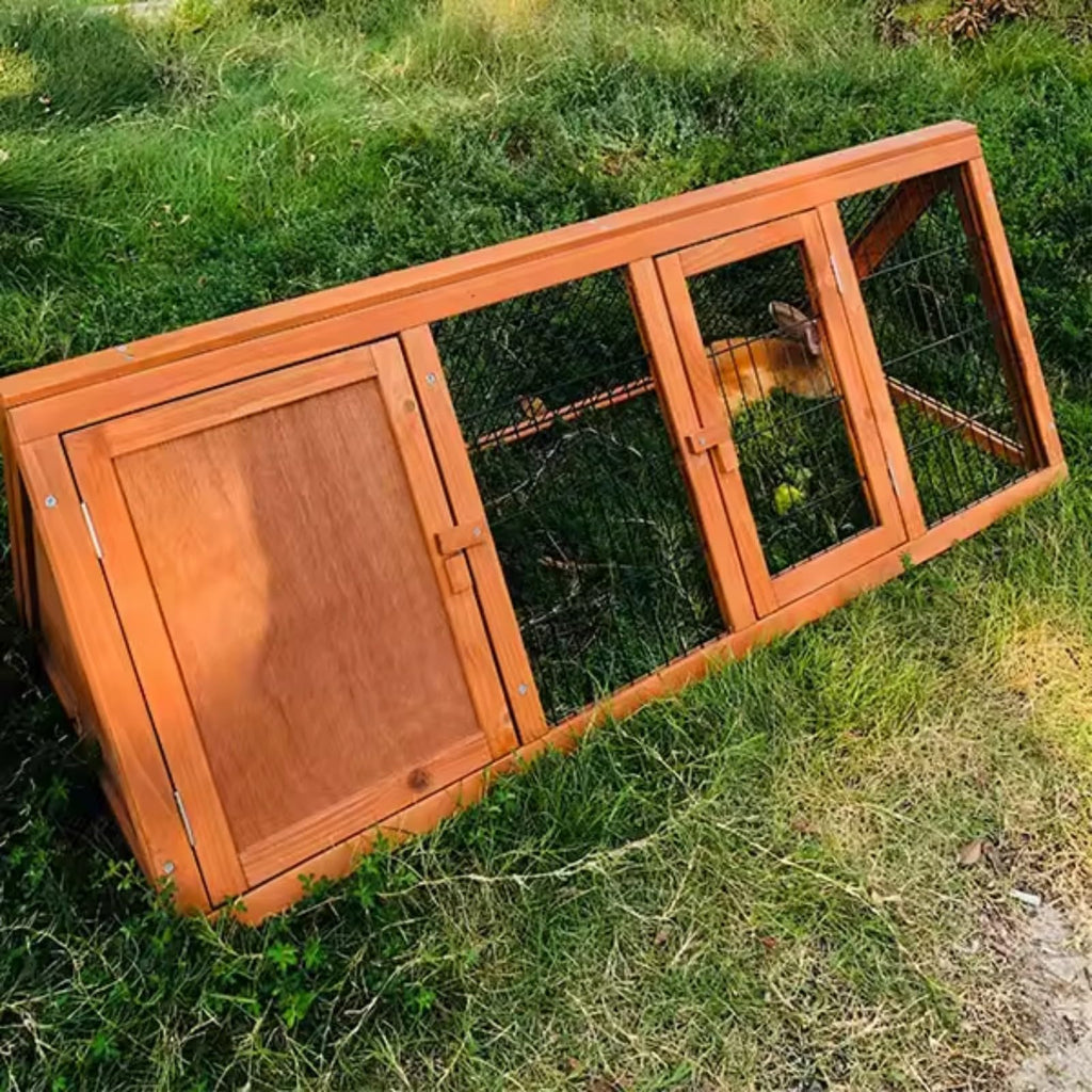 Garvee Wooden Outdoor Small Animal Hutch with Run and Double Doors – Portable A-Frame Rabbit Cage, Chicken & Quail Coop – Ventilated Shelter for Rabbits, Guinea Pigs, Hamsters – Bright Orange Red
