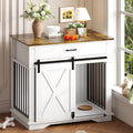 Garvee 38" Dog Crate Furniture, Wooden Dog Furniture with Sliding Door and Drawer, 2 in 1 Indoor Pet House and Side End Table for Small to Medium Dogs, White