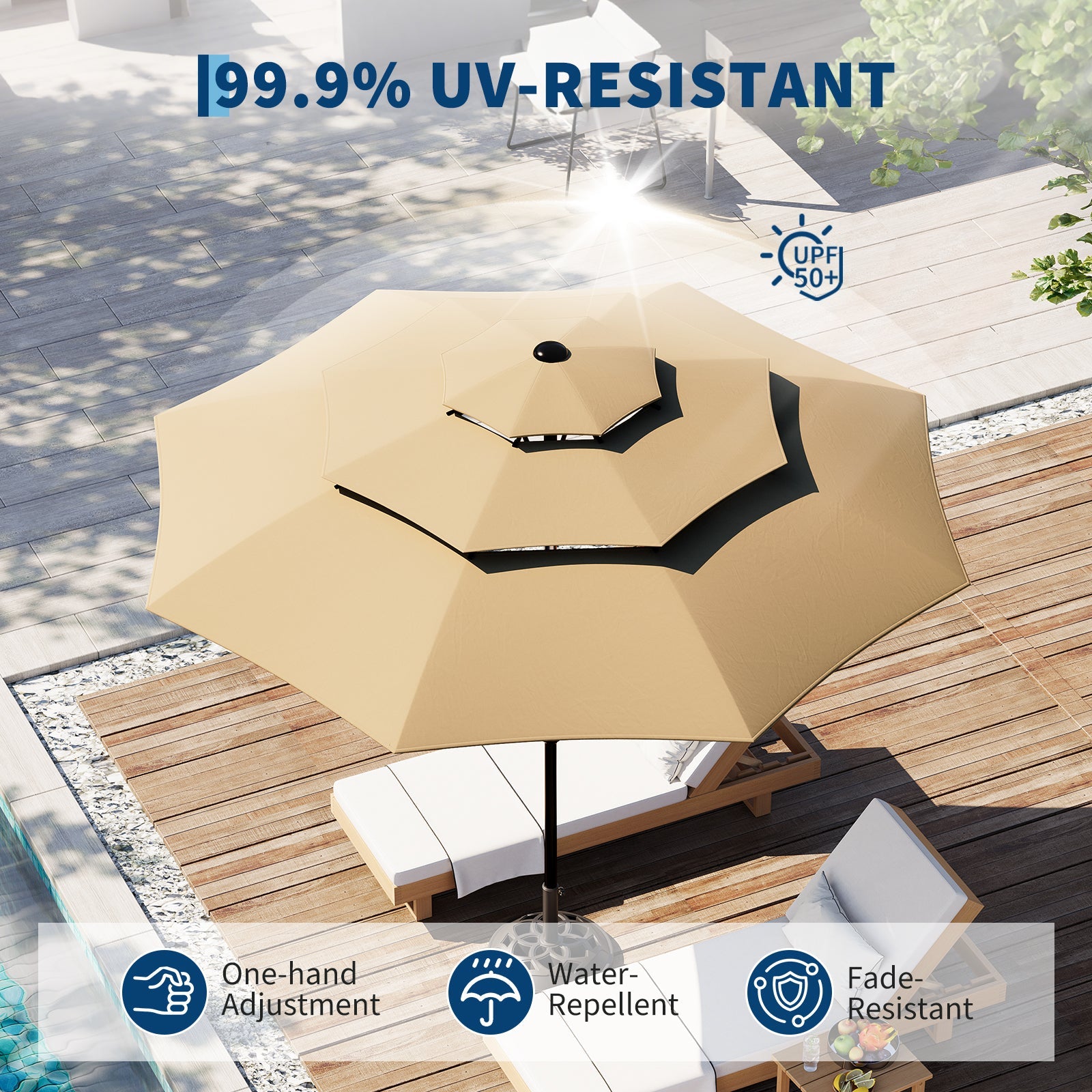 Garvee 10' Outdoor Patio Umbrella, 3-Tier Vented Canopy with Crank Tilt, 8 Ribs, Tan