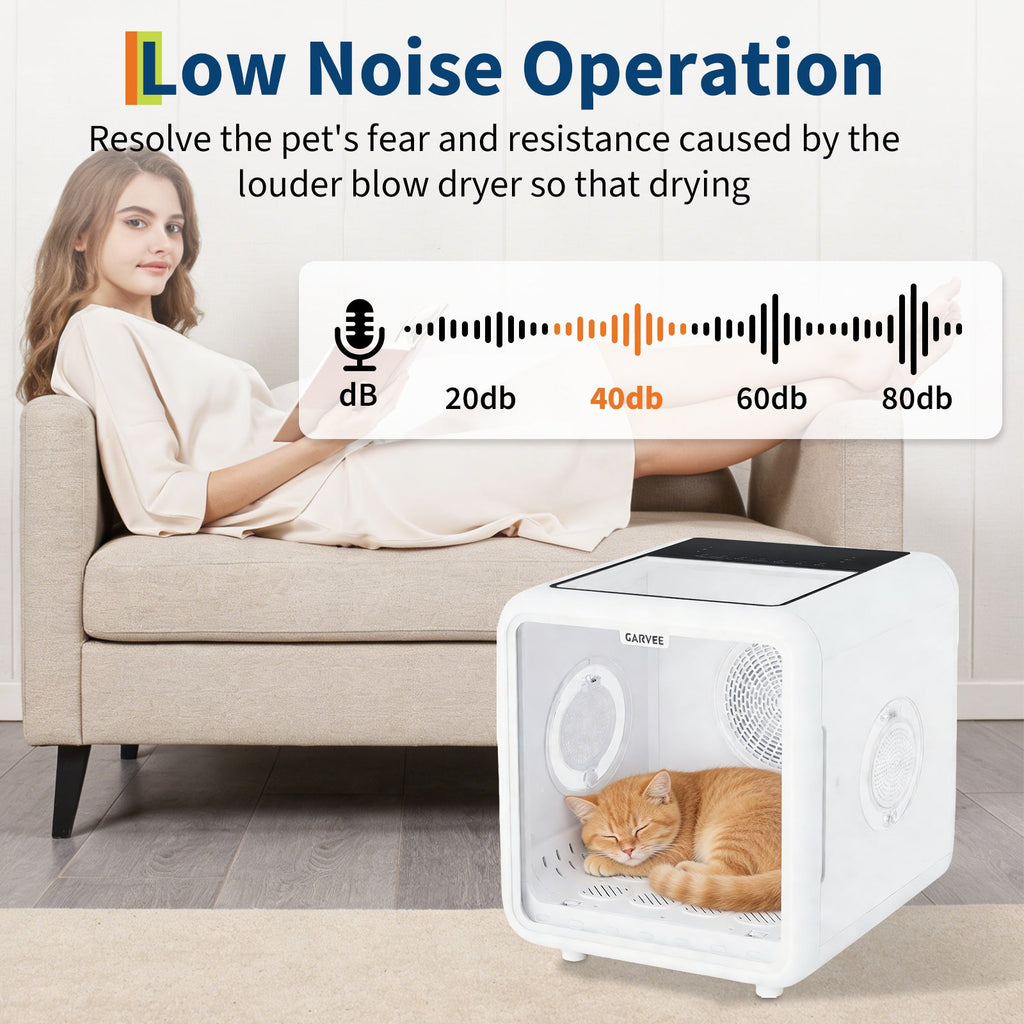 Garvee 72L Pet Dryer Box for Cats & Small Dogs, 360° Airflow Drying Machine with Smart Temperature Control, Low Noise & LED Display, 5 Air Outlets, White
