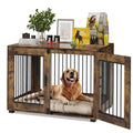Garvee Rustic Farmhouse Dog Crate Furniture - Medium Indoor Wooden Kennel End Table with Dual Locking Doors - Chew-Resistant, Ventilated Pet Cage for Medium Dogs - Brown, Medium
