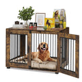 Garvee Rustic Farmhouse Dog Crate Furniture - Large Indoor Wooden & Metal Kennel Table with 3 Doors - Heavy Duty, Multi-Use Pet House for Small, Medium & Large Dogs - Brown, Large