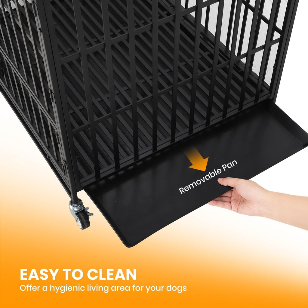 Garvee Heavy Duty Escape-Proof Dog Crate 49", Indestructible Metal Dog Kennel for Large Dogs, 3-Door Locking Design, Removable Tray & Wheels, Indoor Cage, Black