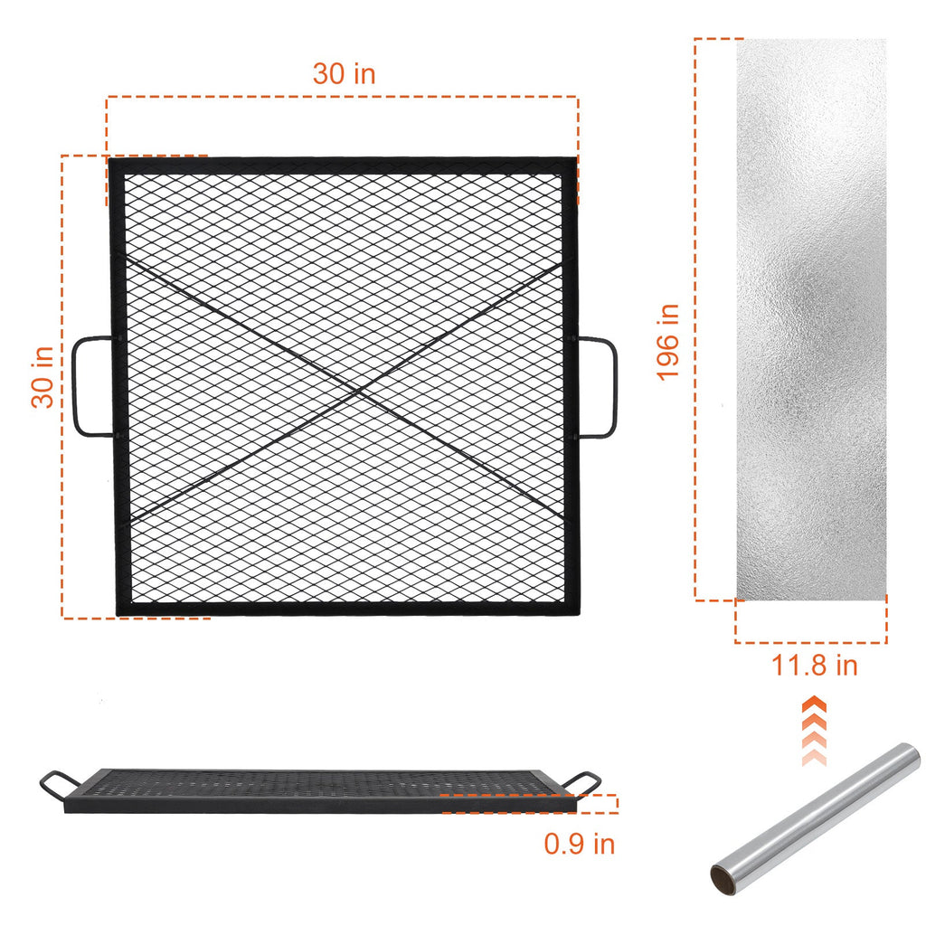 Garvee 30x30 inch Square Fire Pit Grate, 44lbs Load Capacity Heavy Duty Carbon Steel Grill Grate with Handles, 1112°F/600℃ Heat Resistant Cooking Mesh for Outdoor Camping, Black