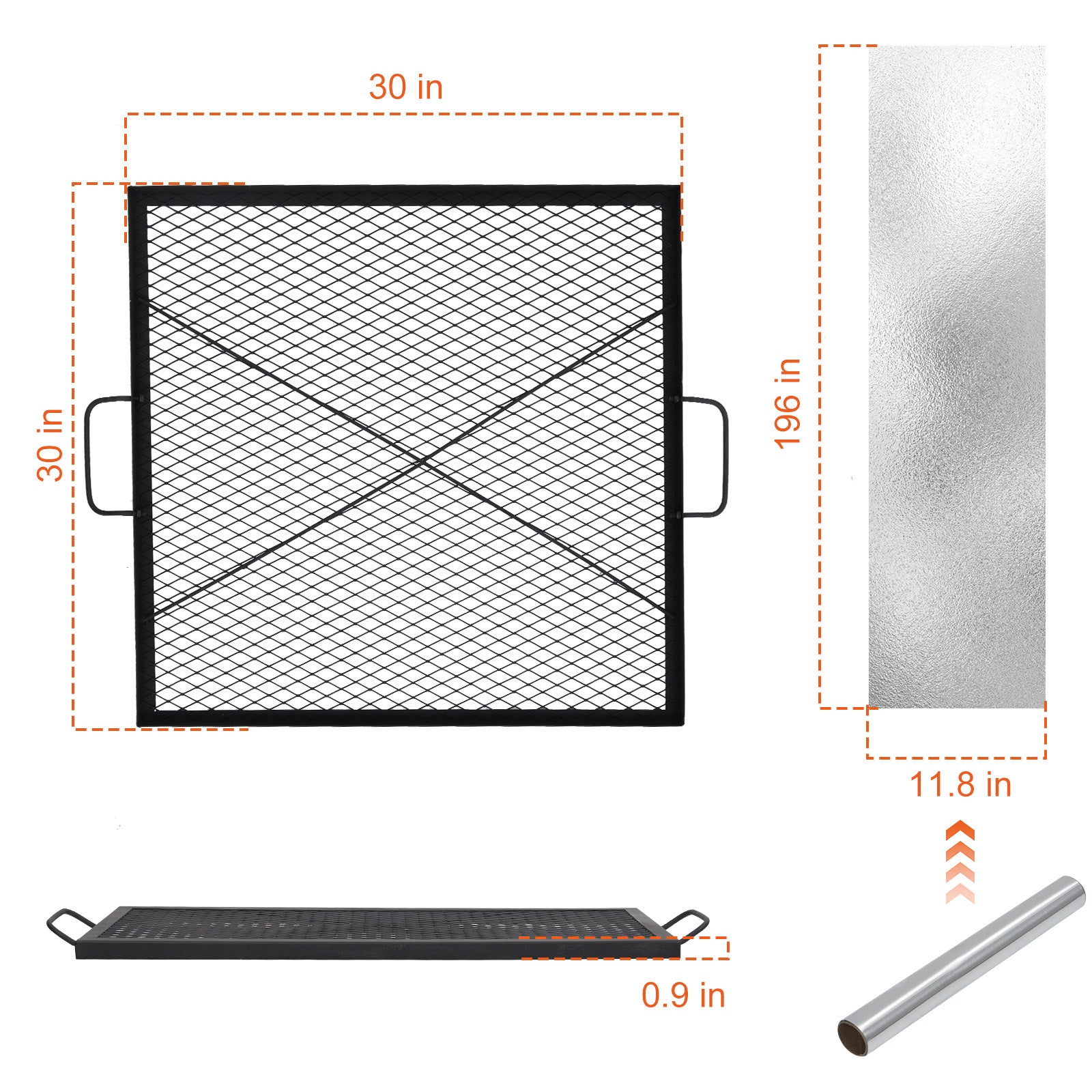 Garvee 30x30 inch Square Fire Pit Grate, 44lbs Load Capacity Heavy Duty Carbon Steel Grill Grate with Handles, 1112°F/600℃ Heat Resistant Cooking Mesh for Outdoor Camping, Black