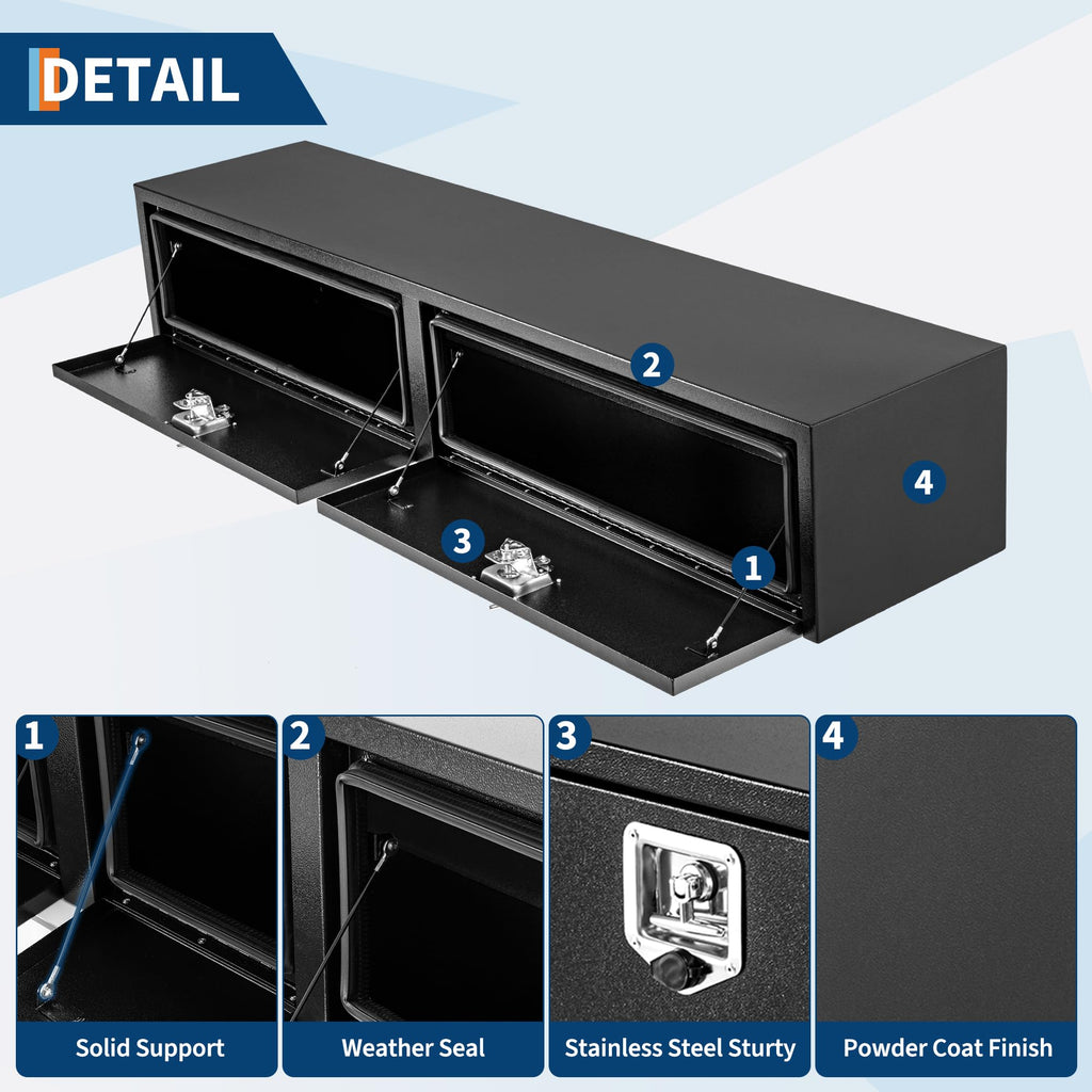 Garvee 48"X16"X13" Heavy Duty Steel Underbody Truck Tool Box, T-Handle Lock, Waterproof Storage Chest for Pickup Truck, RV, Trailer, Durable Metal Toolbox – Black Orange Grain Spray Plastic, Size: L48 x W16 x H13 inches, Underbody Tool Box
