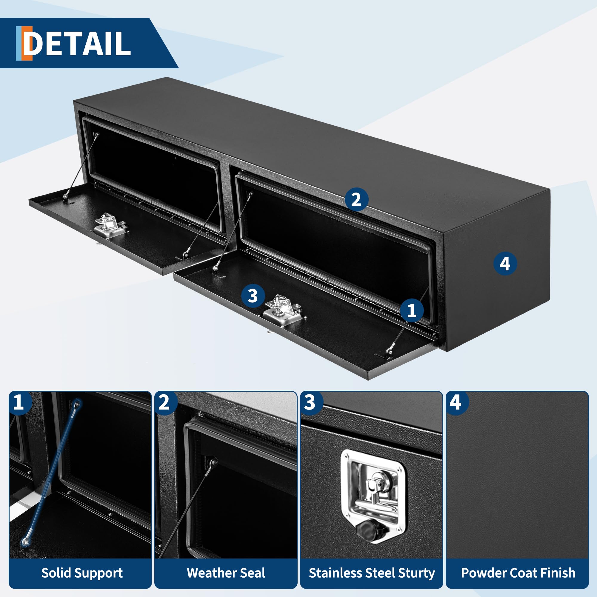Garvee 48"X16"X13" Heavy Duty Steel Underbody Truck Tool Box, T-Handle Lock, Waterproof Storage Chest for Pickup Truck, RV, Trailer, Durable Metal Toolbox – Black Orange Grain Spray Plastic, Size: L48 x W16 x H13 inches, Underbody Tool Box