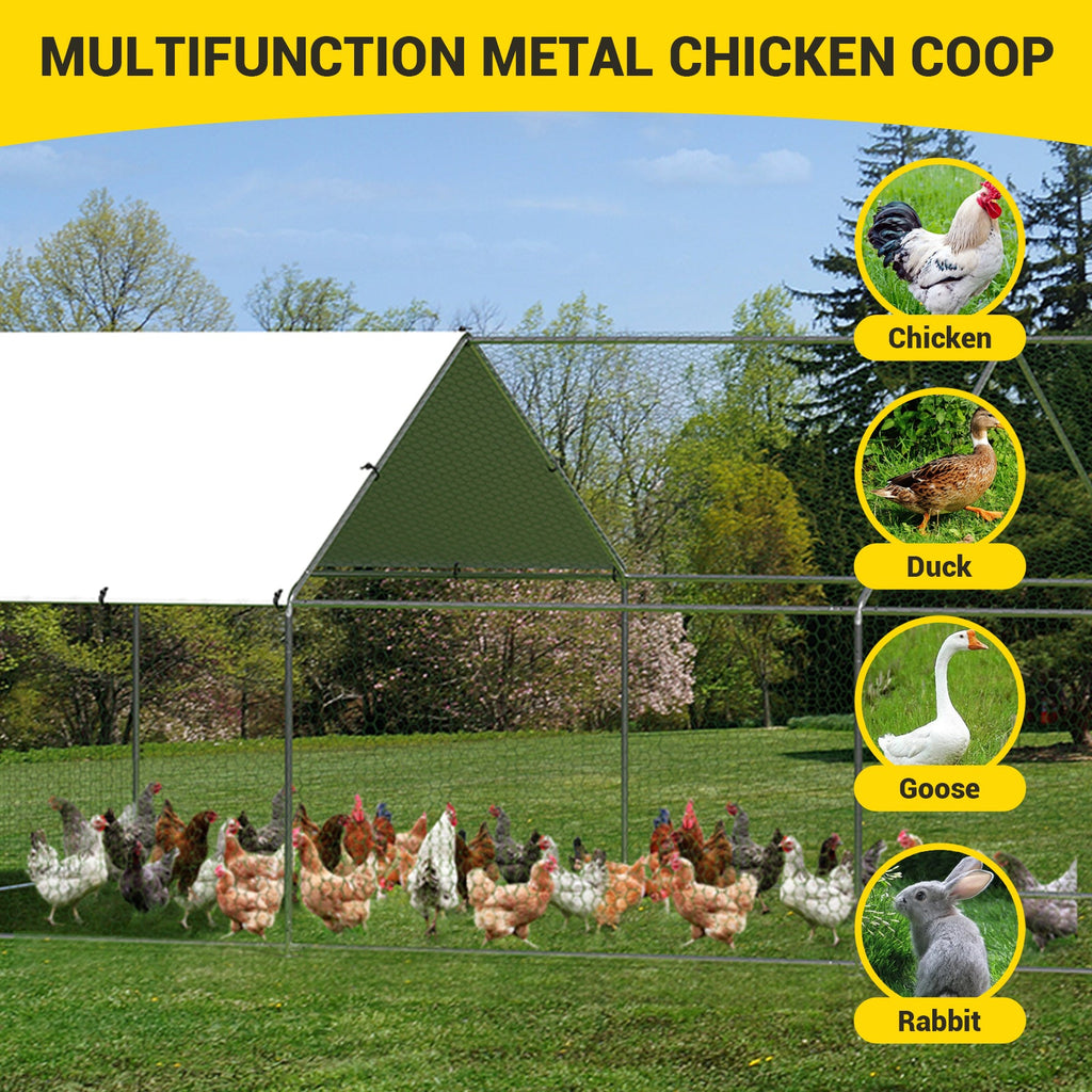 Garvee Heavy-Duty Walk-In Metal Chicken Coop for Backyard & Farm – Double Lockable Doors, Galvanized Frame, Waterproof UV-Resistant Cover, Peaked Roof, Large Poultry Hen House, 9.8' W x 19.7' L x 6.6' H