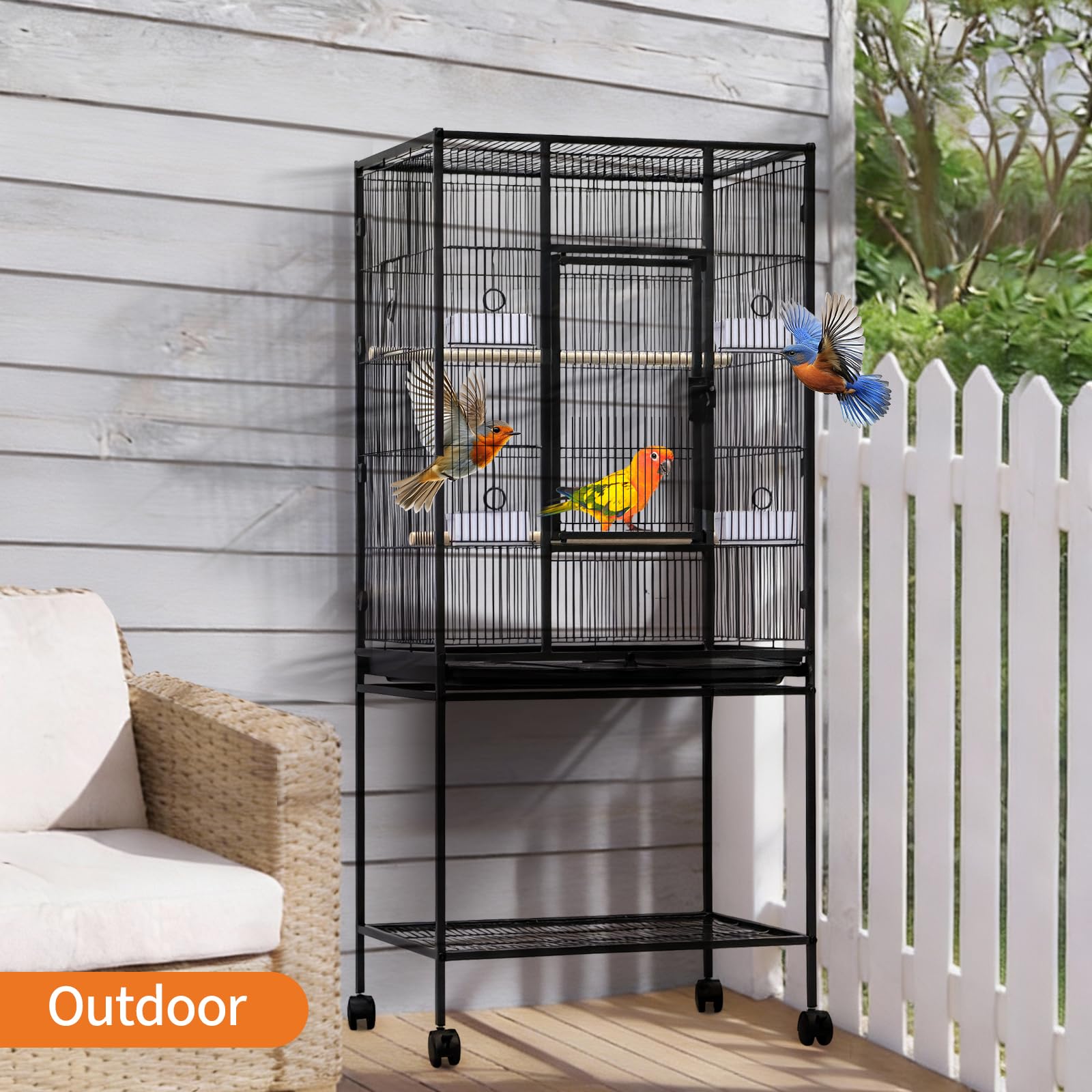 Garvee 54" Large Bird Cage, Parrot Bird Cage with Rolling Stand & Storage Shelf, Heavy Duty Wrought Iron Flight Cage, Secure Lock, Ideal for Parakeets, Parrots, Cockatiels, Conures, Lovebirds