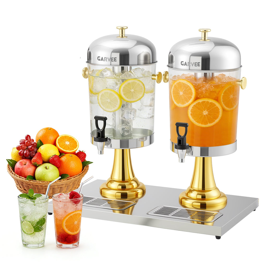 Garvee 4.4 Gallon Commercial Drink Dispenser, Stainless Steel Beverage Dispenser with Ice Core, Stand & Spigot for Cold Juice, Iced Tea and Lemonade at Parties & Weddings, Gold