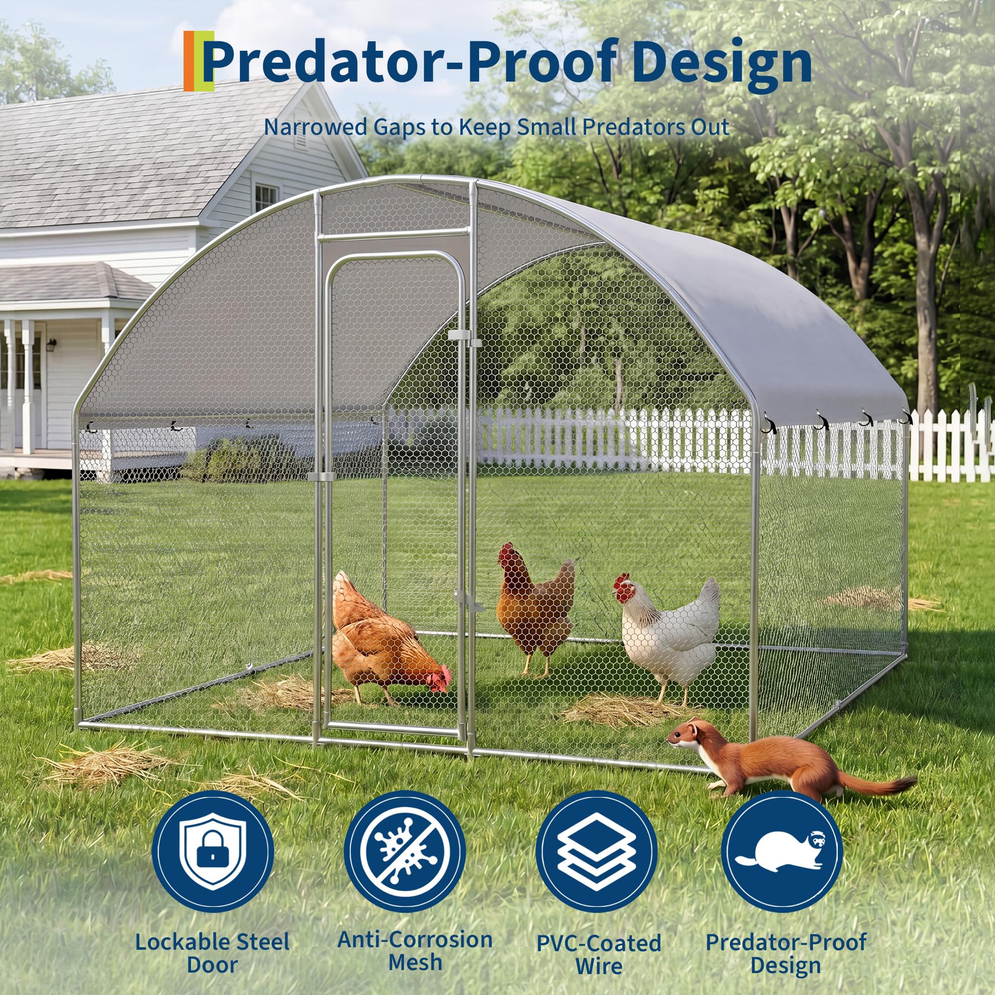 Garvee Large Metal Chicken Coop, Walk-In Poultry Cage with Waterproof Cover for Backyard Farm Use 9.84' × 6.56' × 6.56'