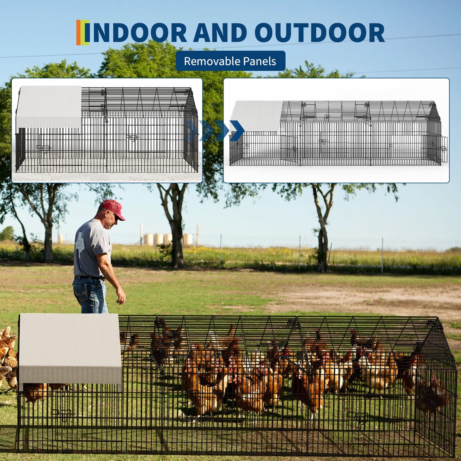 Garvee 130" Large Metal Chicken Coop and Rabbit Hutch – Portable Corrosion-Resistant Poultry Run Cage with Weatherproof 600D Oxford Cover and Secure Latches for 8-15 Hens, Ducks, or Small Animals (Black)