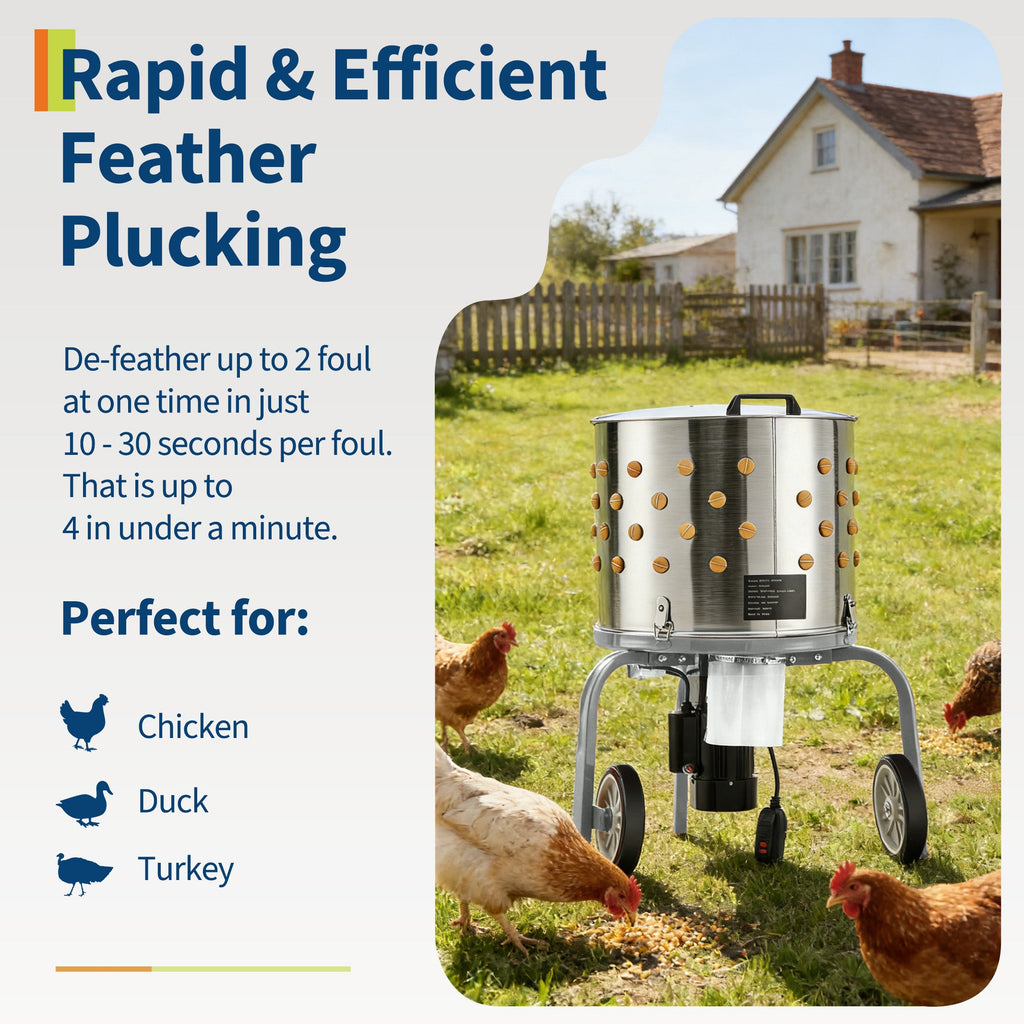 Garvee Powerful 20" Stainless Steel Chicken Plucker – 108 Soft Fingers, 500W Motor, Efficient Plume Removal, Easy Clean for Chickens, Ducks & Turkeys – Farm & Commercial Use Silver