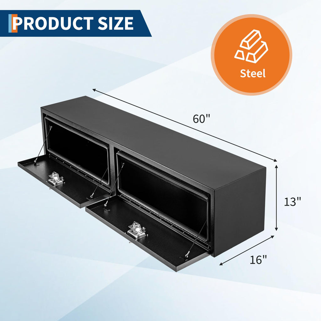 Garvee 60"X16"X13" Black Steel Underbody Truck Tool Box, Truck Bed & Underbelly RV Storage Box, Locking t-Latch, Weather-Resistant, Heavy-Duty Job Box for Pickup Truck Bed, RV, Trailer