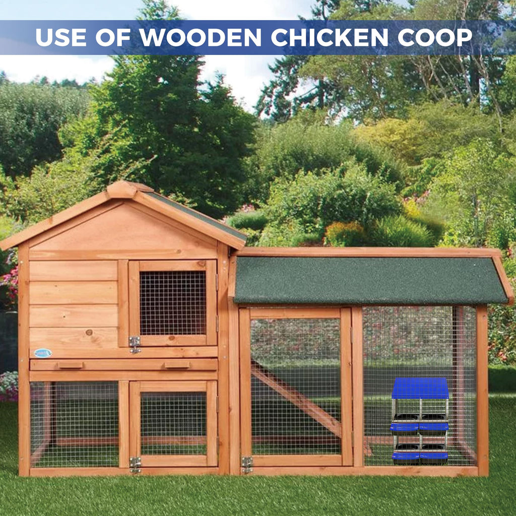 Garvee 4-Compartment 2-Tier Chicken Nesting Box – Roll-Away Tray & Support Stand, Blue