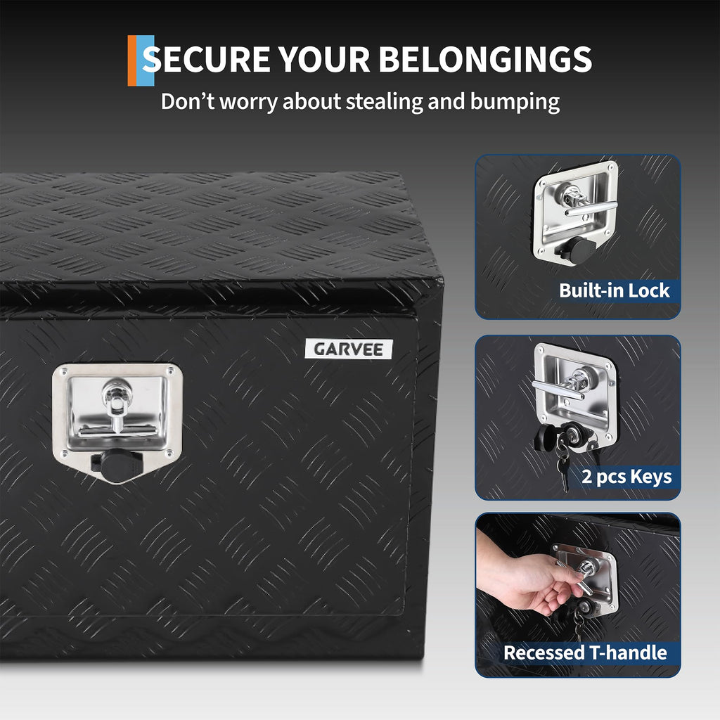 Garvee 24"x14"x16" Underbody Truck Tool Box - Heavy-Duty Aluminum Diamond Plate, Lockable Waterproof Design with T-Handle Latch and Keys for Pickup, Van, and Trailer, Black