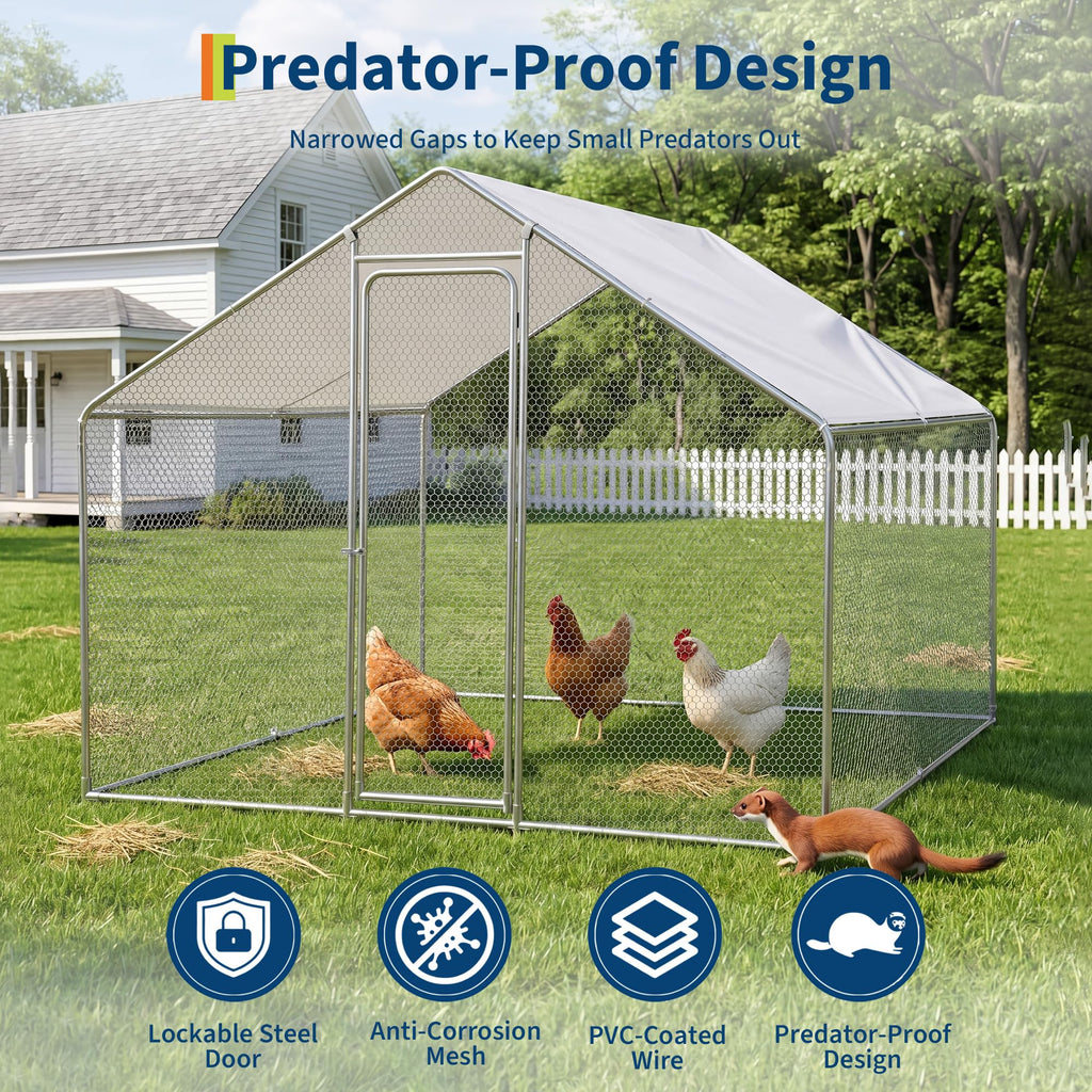 Garvee Large Metal Chicken Coop, Walk-In Poultry Cage with Waterproof Cover, 9.84' L × 6.56' W × 6.56' H