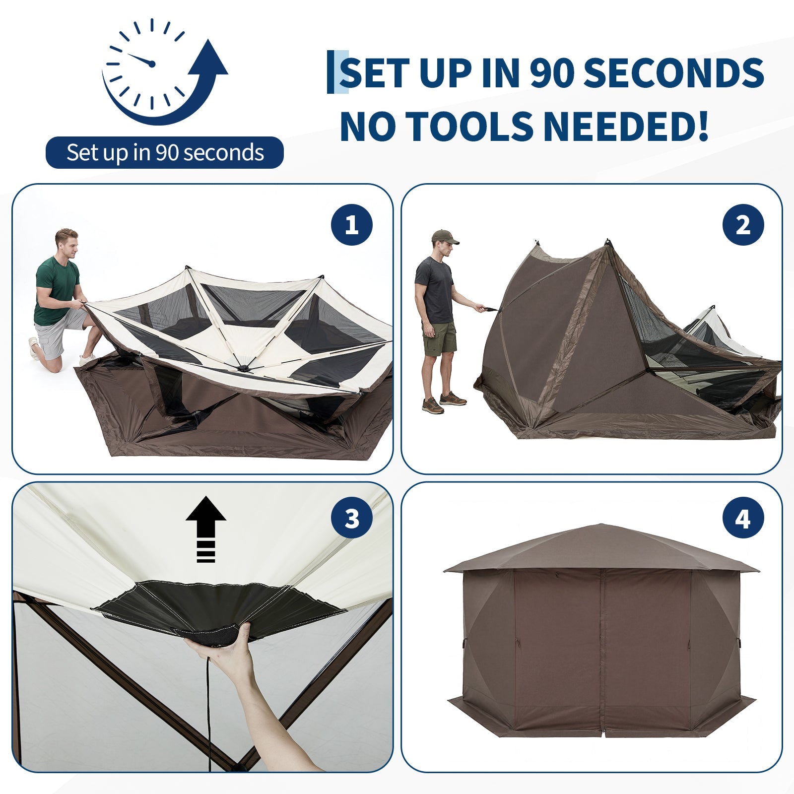 Garvee Screened Gazebo Tent for 8–10 People, 13 × 13 FT 6-Sided Mosquito-Proof Canopy with Wind Panels and Carry Bag, Khaki and Beige