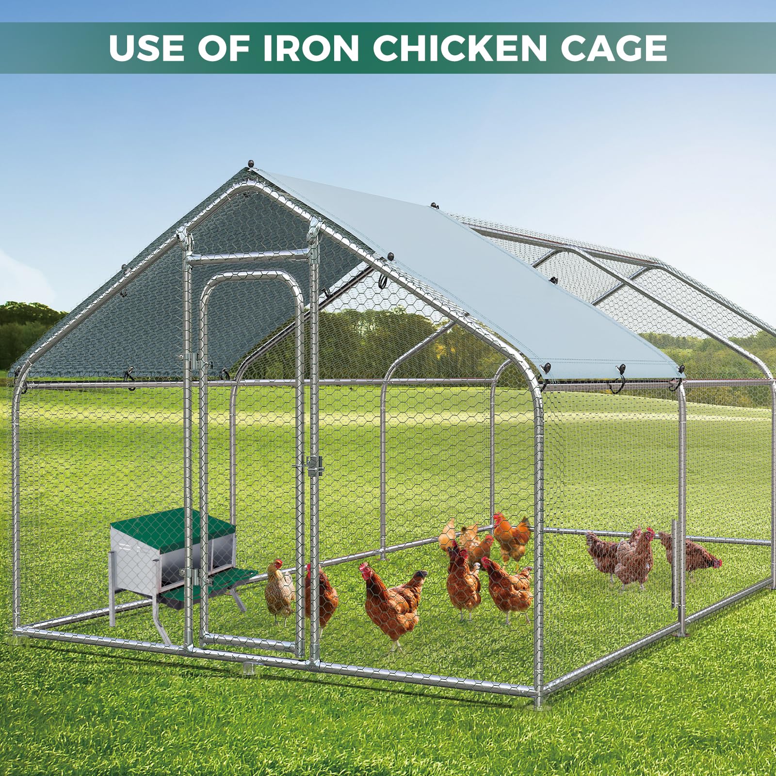 Garvee 3-Compartment Galvanized Steel Chicken Nesting Box – Roll-Away Tray & Freestanding Bracket Legs, Green